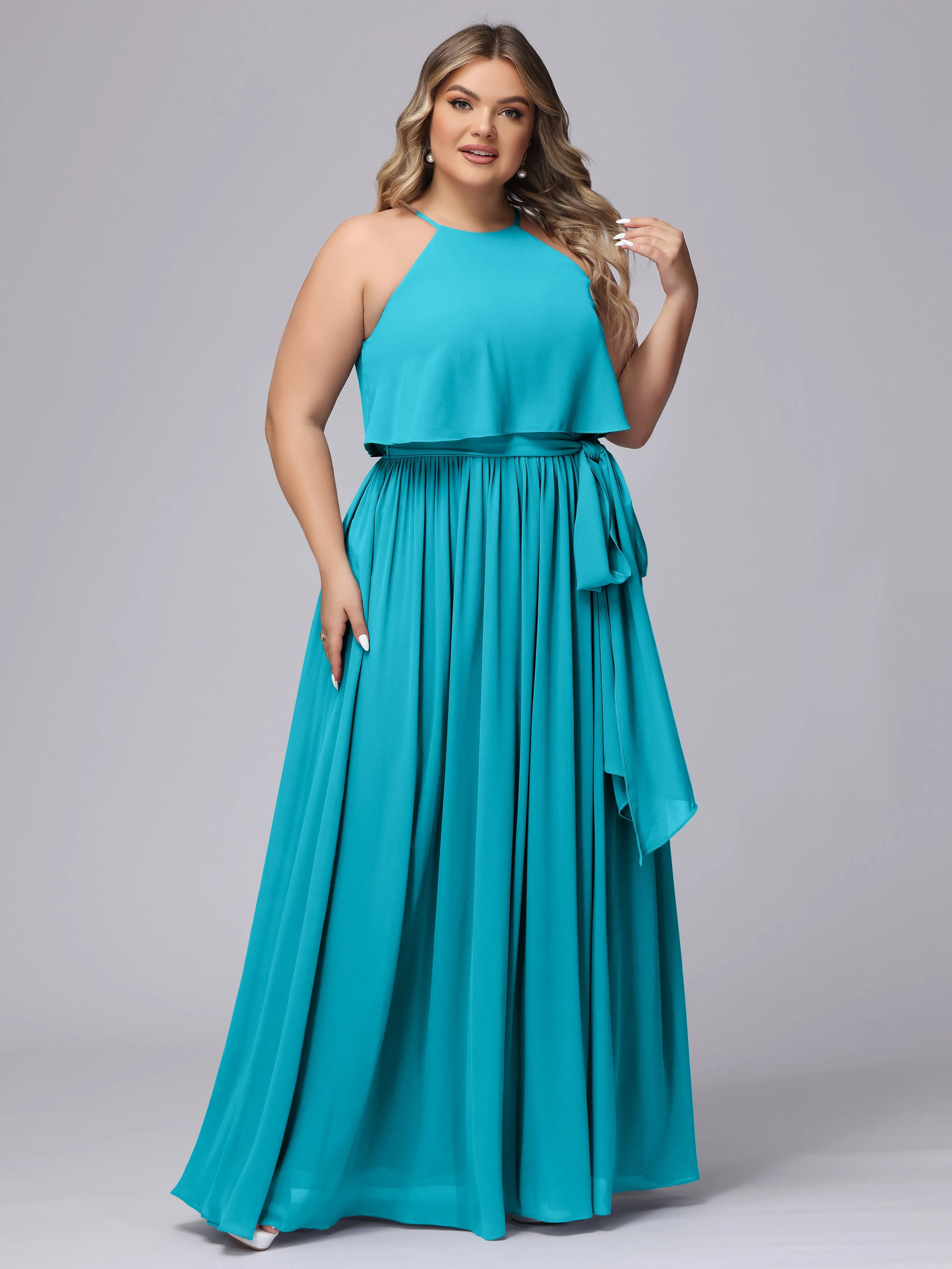 Halter Sleeveless Chiffon Plus Size Bridesmaid Dress