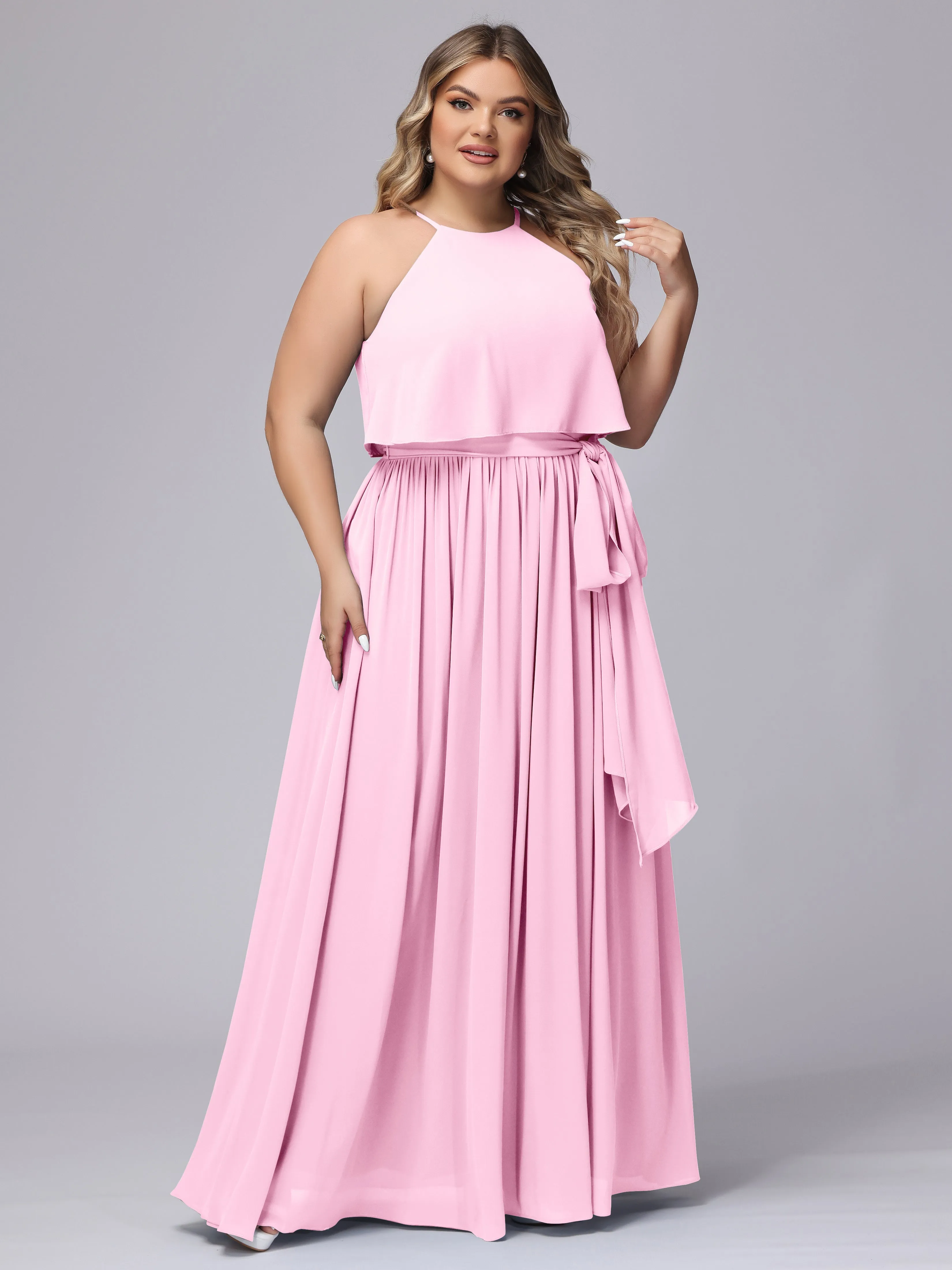 Halter Sleeveless Chiffon Plus Size Bridesmaid Dress