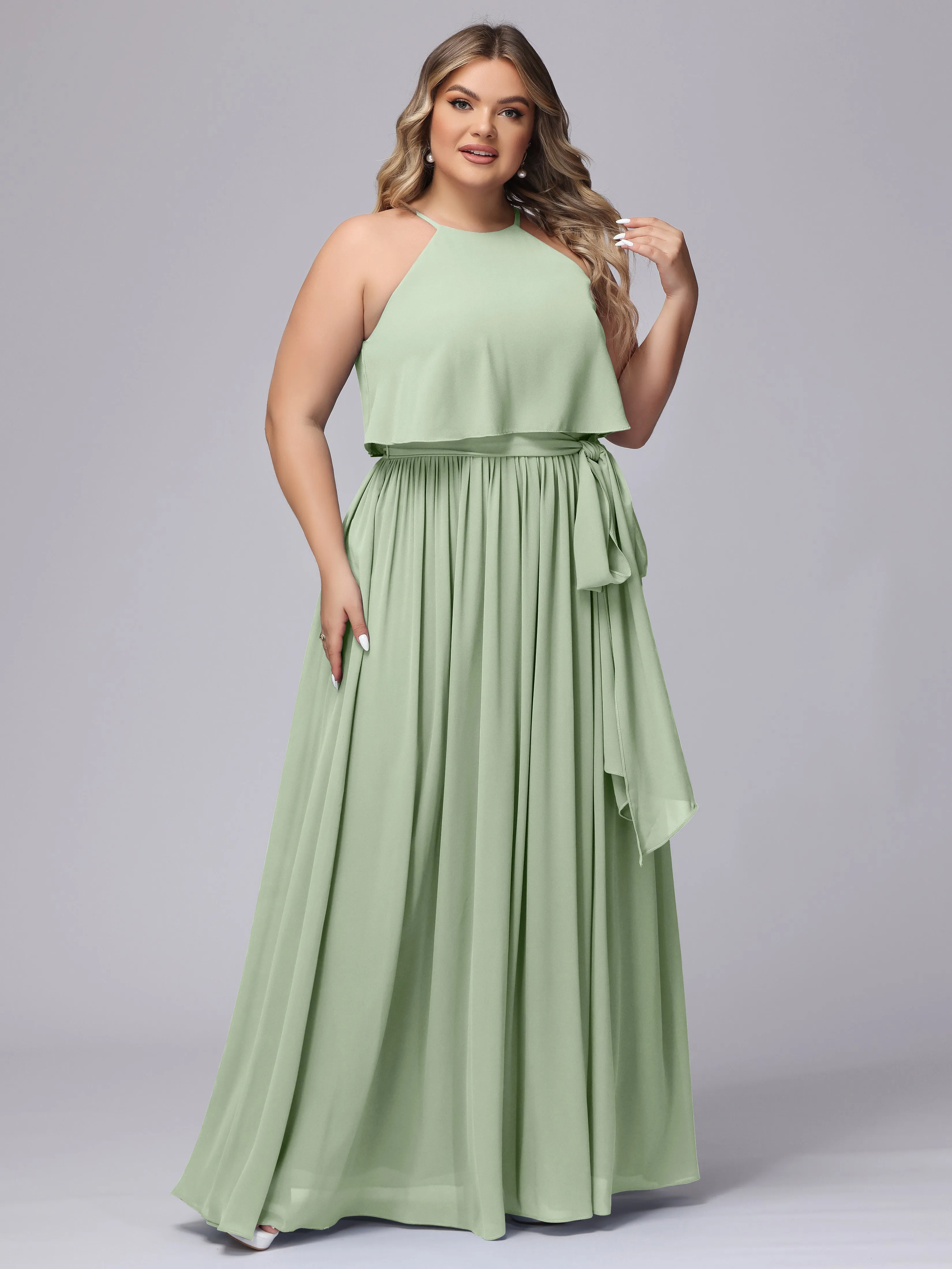 Halter Sleeveless Chiffon Plus Size Bridesmaid Dress