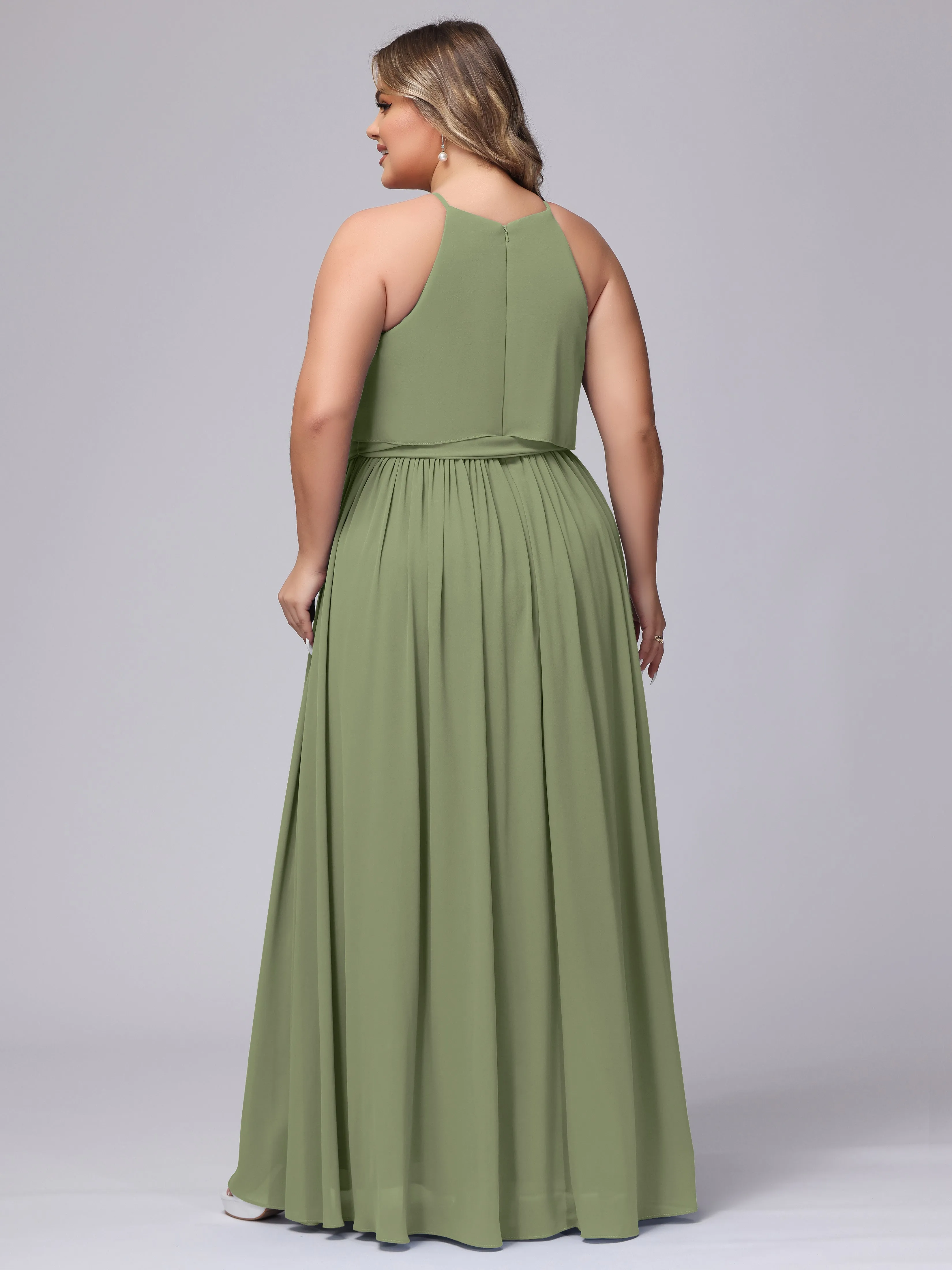 Halter Sleeveless Chiffon Plus Size Bridesmaid Dress