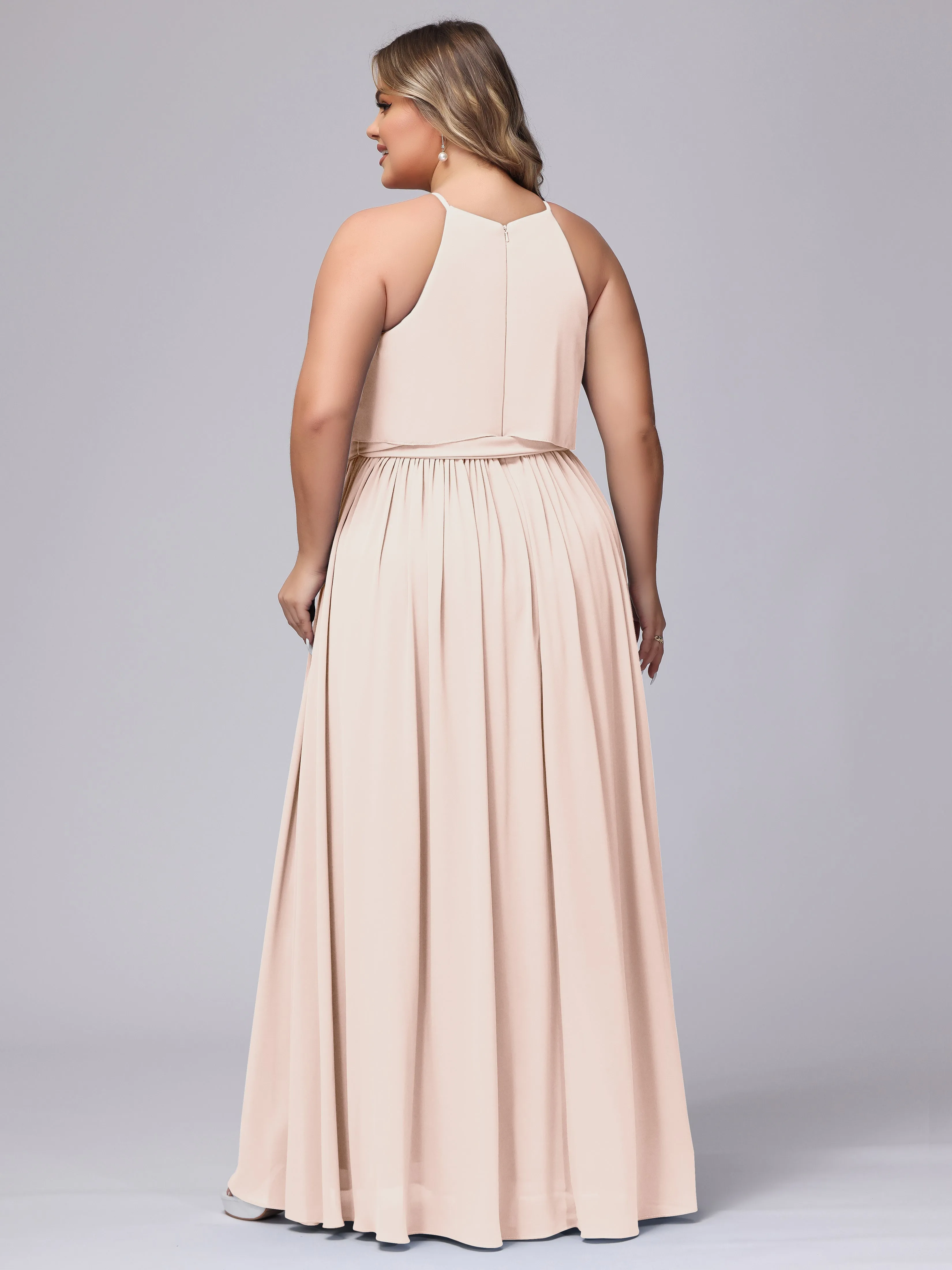 Halter Sleeveless Chiffon Plus Size Bridesmaid Dress