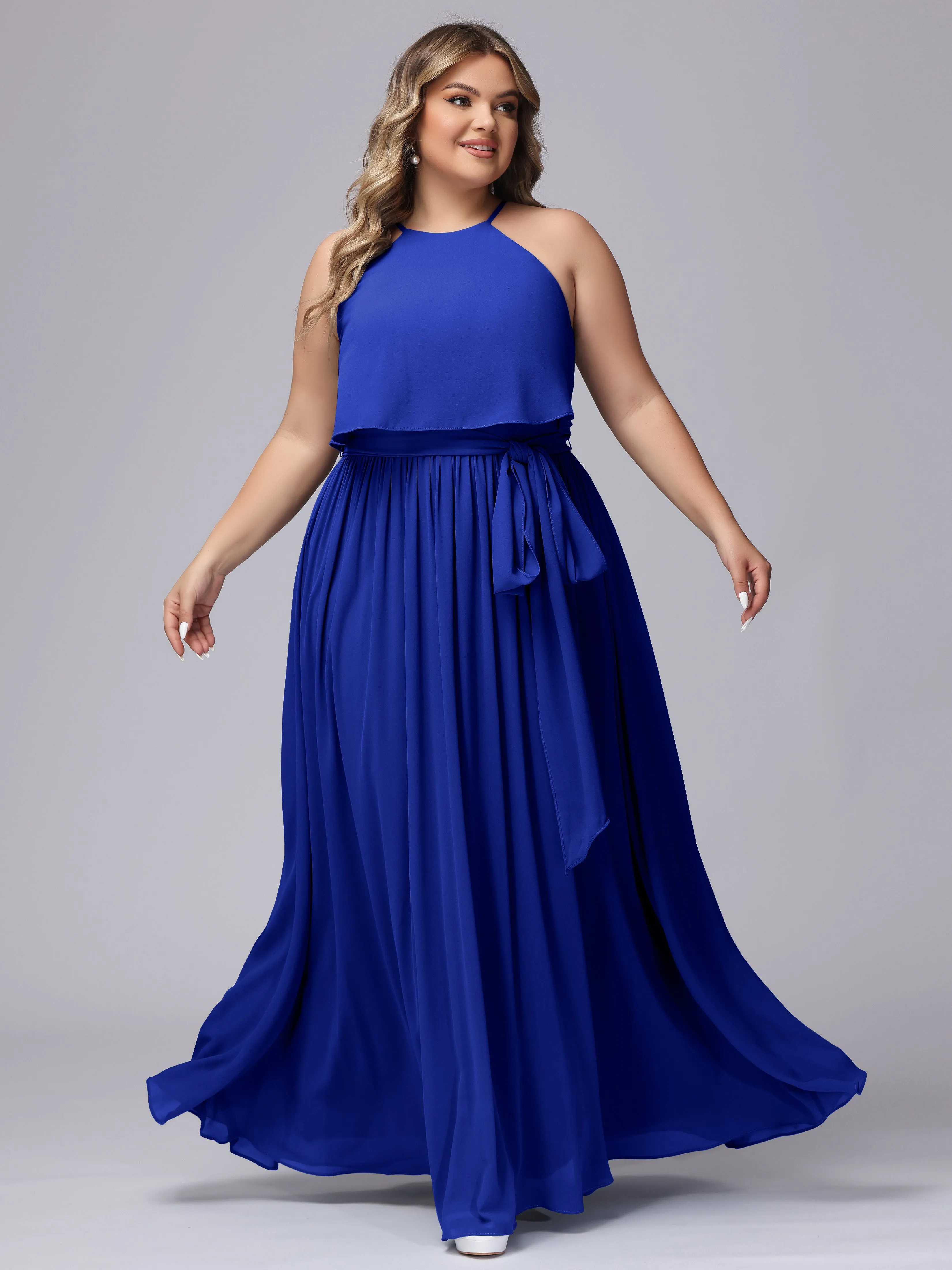 Halter Sleeveless Chiffon Plus Size Bridesmaid Dress