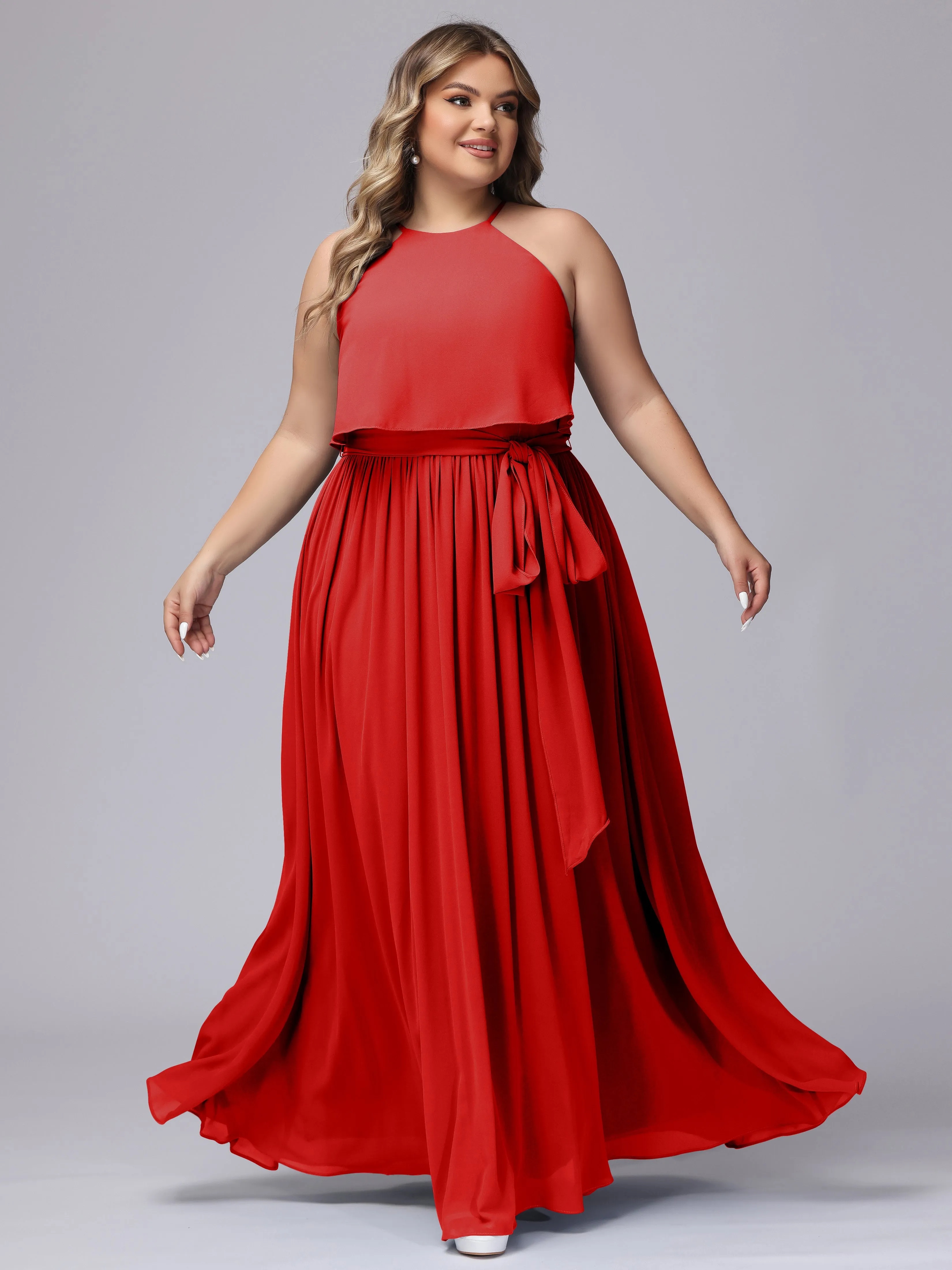 Halter Sleeveless Chiffon Plus Size Bridesmaid Dress