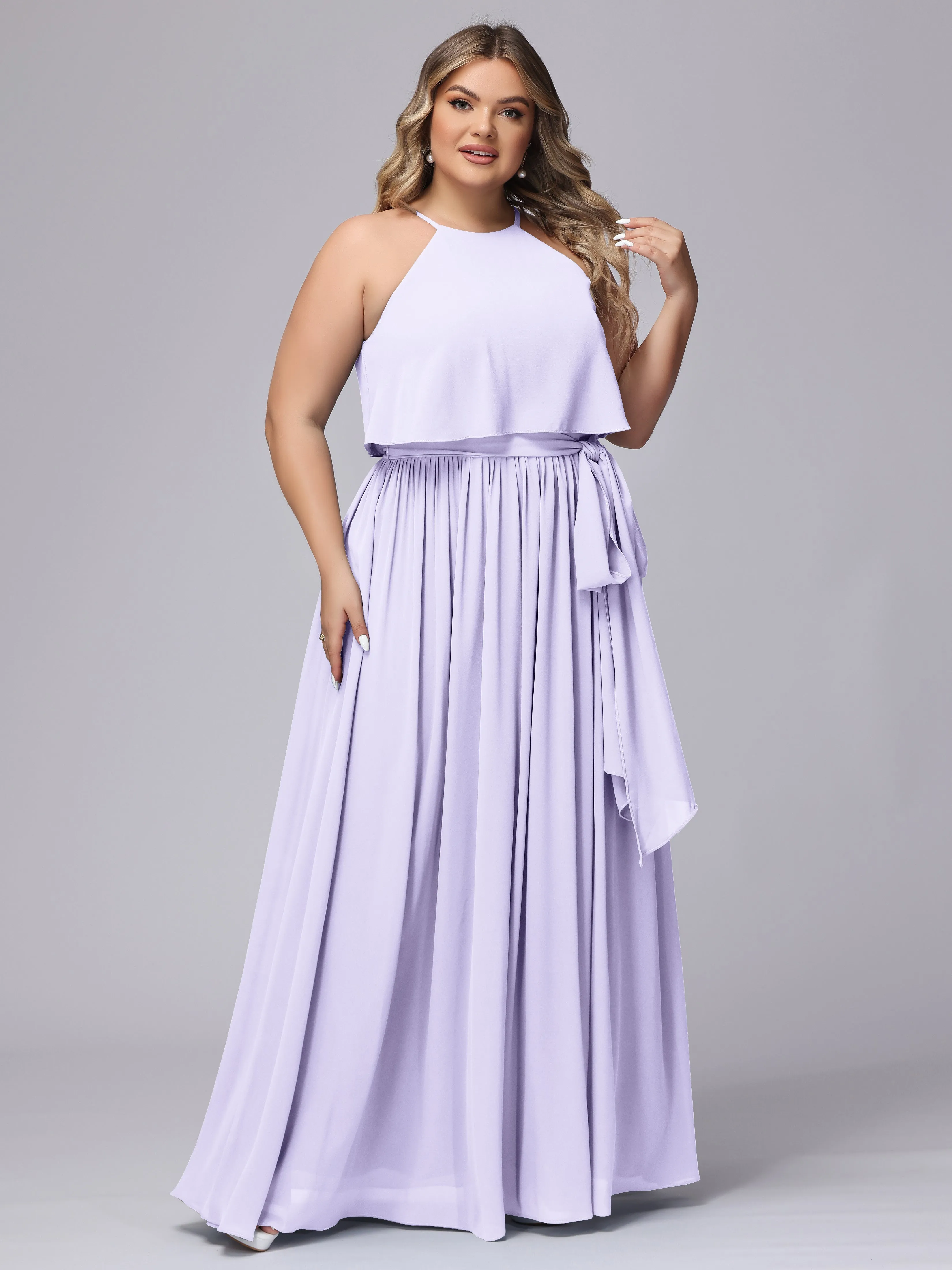 Halter Sleeveless Chiffon Plus Size Bridesmaid Dress