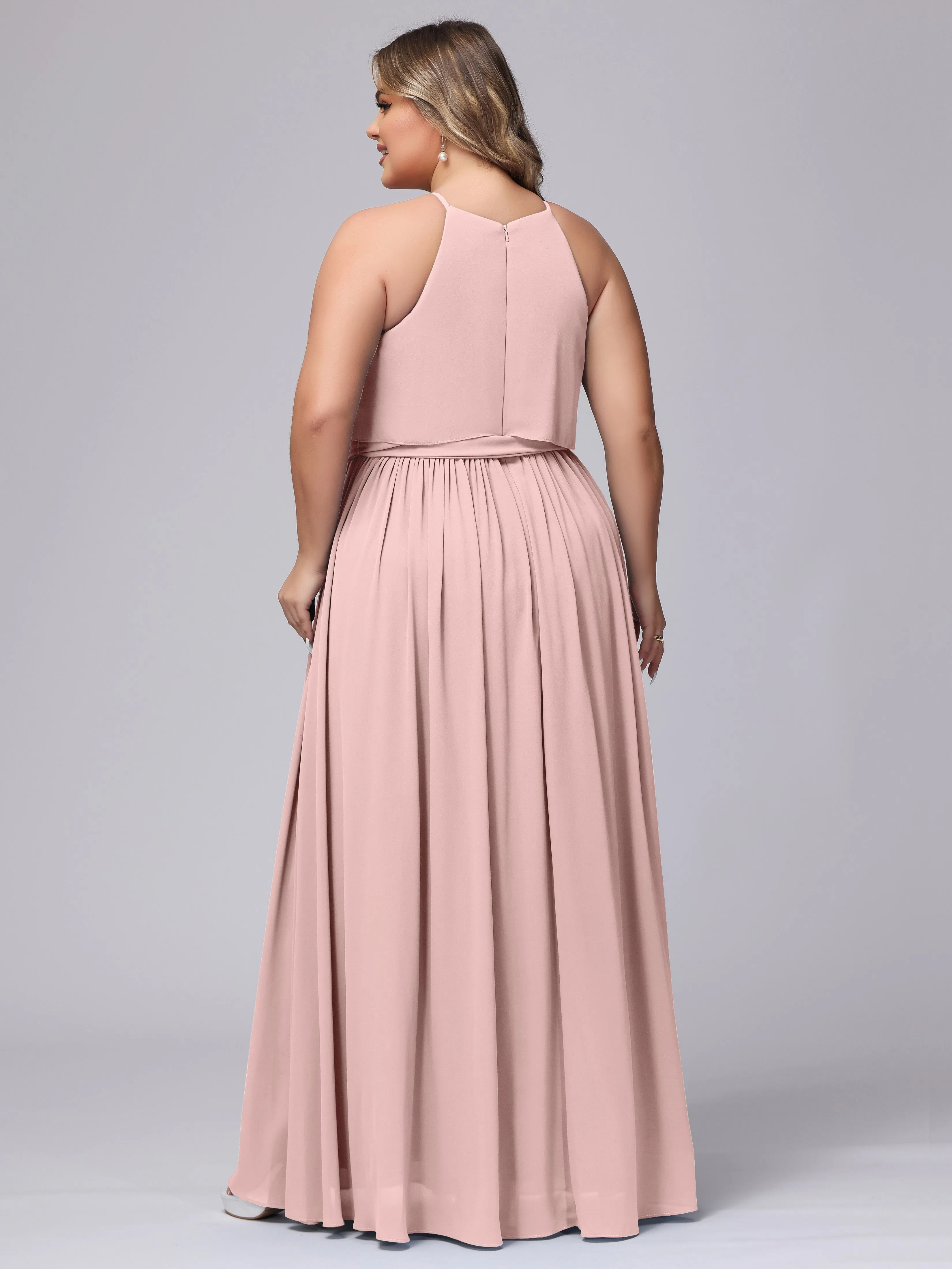 Halter Sleeveless Chiffon Plus Size Bridesmaid Dress