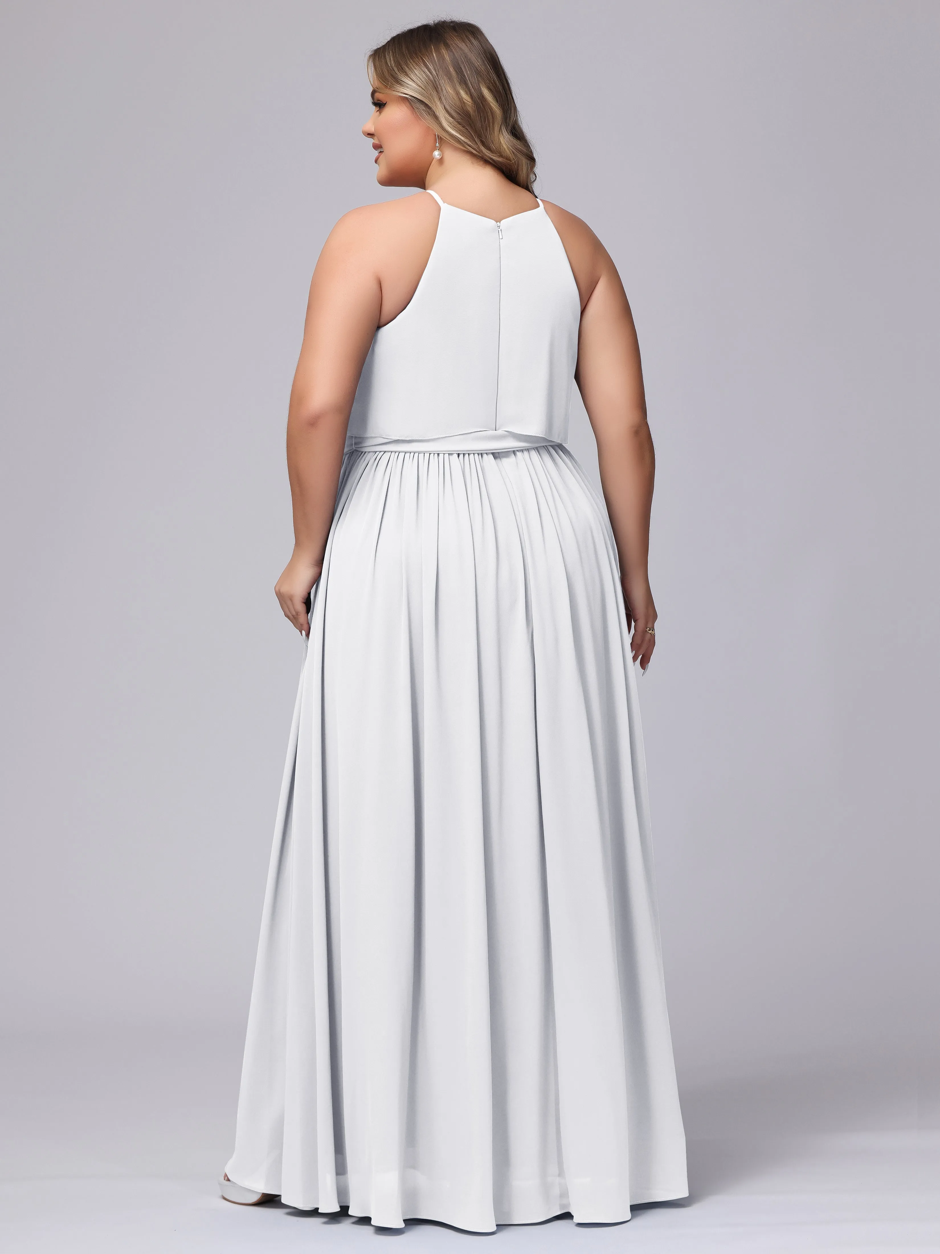 Halter Sleeveless Chiffon Plus Size Bridesmaid Dress