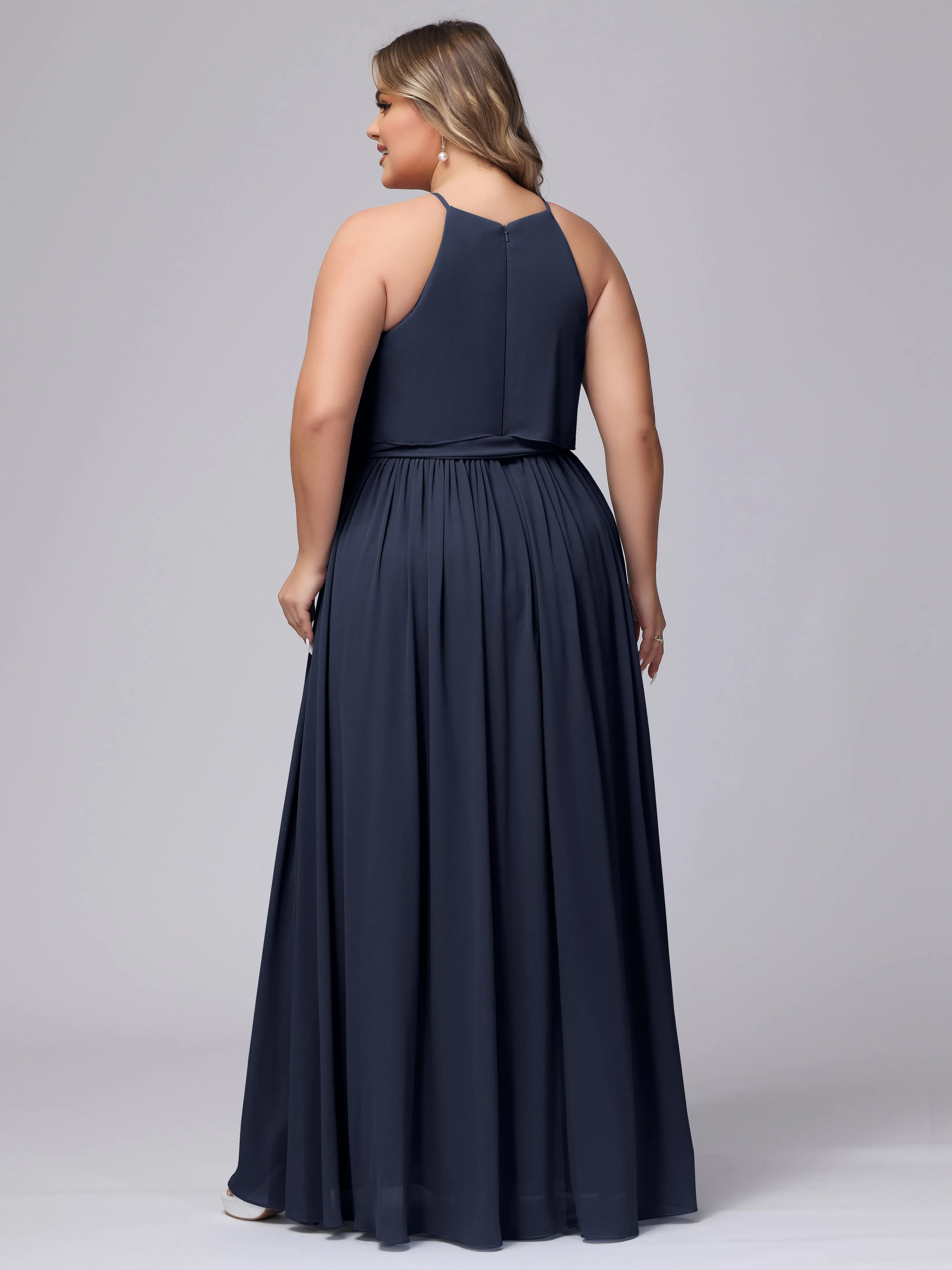 Halter Sleeveless Chiffon Plus Size Bridesmaid Dress