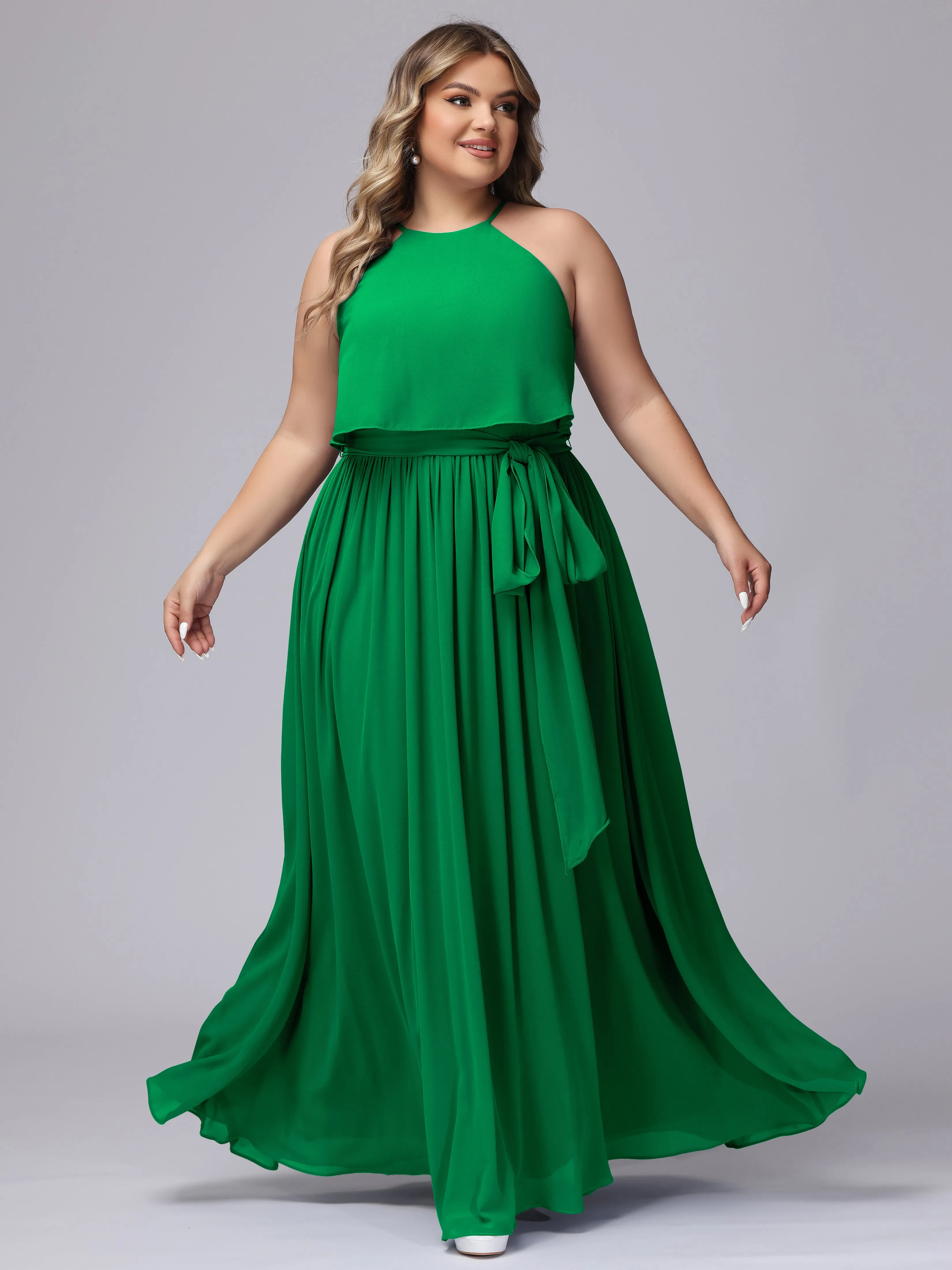 Halter Sleeveless Chiffon Plus Size Bridesmaid Dress