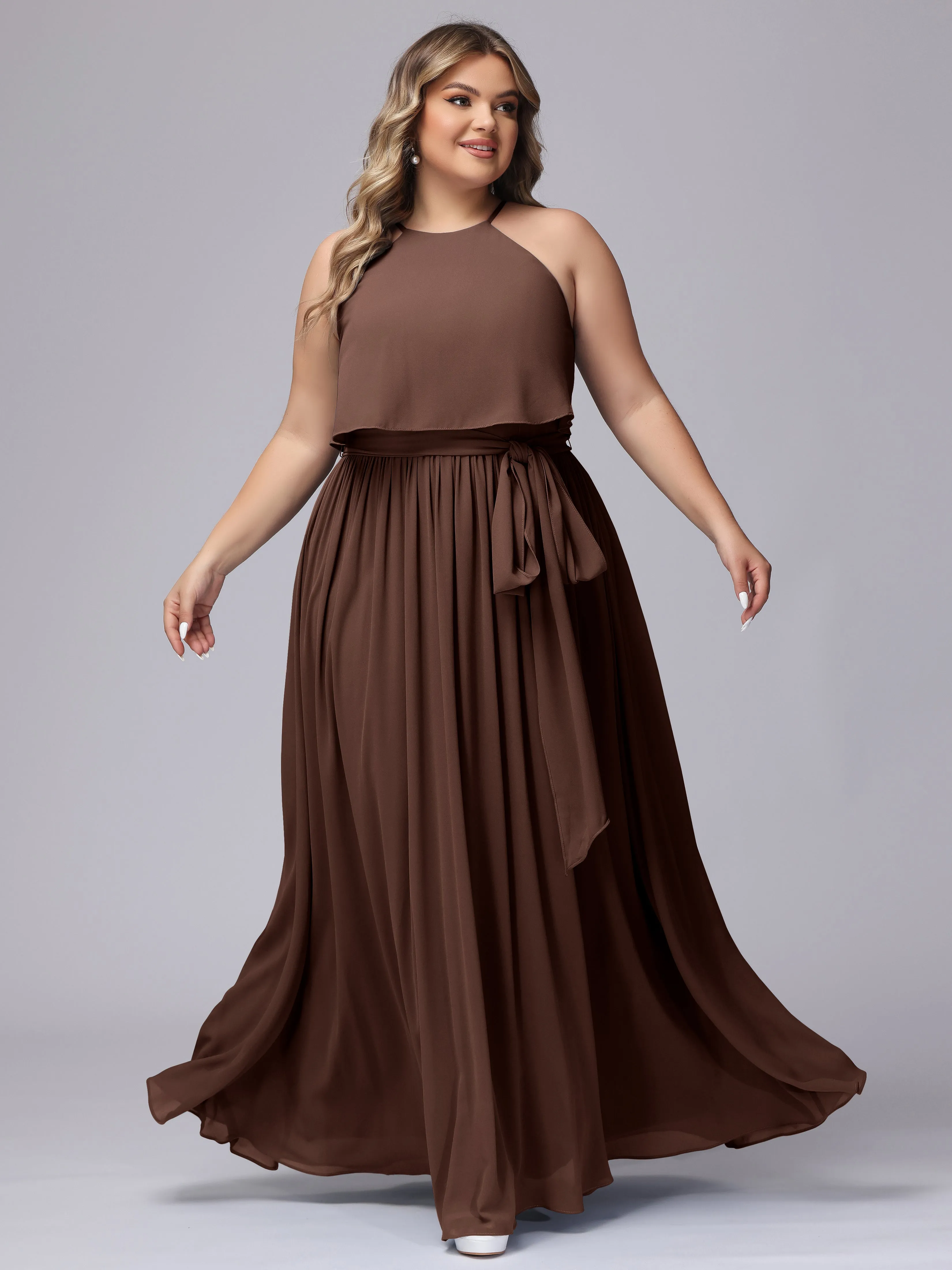 Halter Sleeveless Chiffon Plus Size Bridesmaid Dress