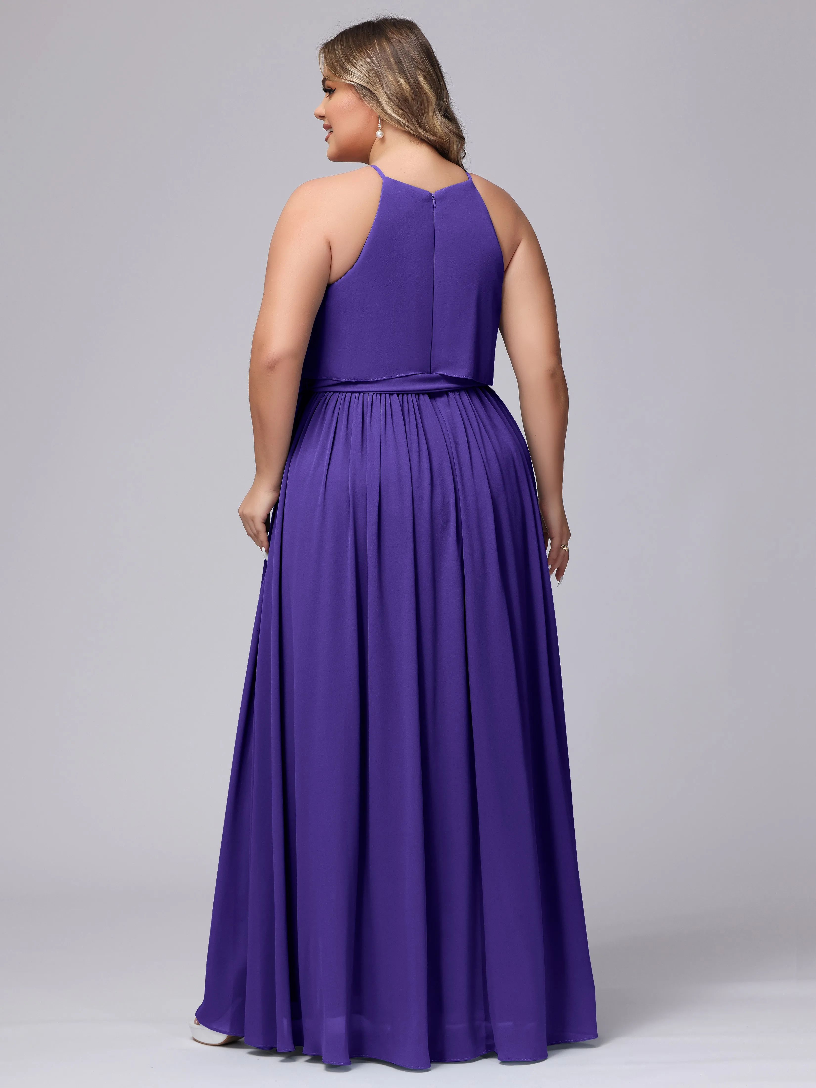 Halter Sleeveless Chiffon Plus Size Bridesmaid Dress