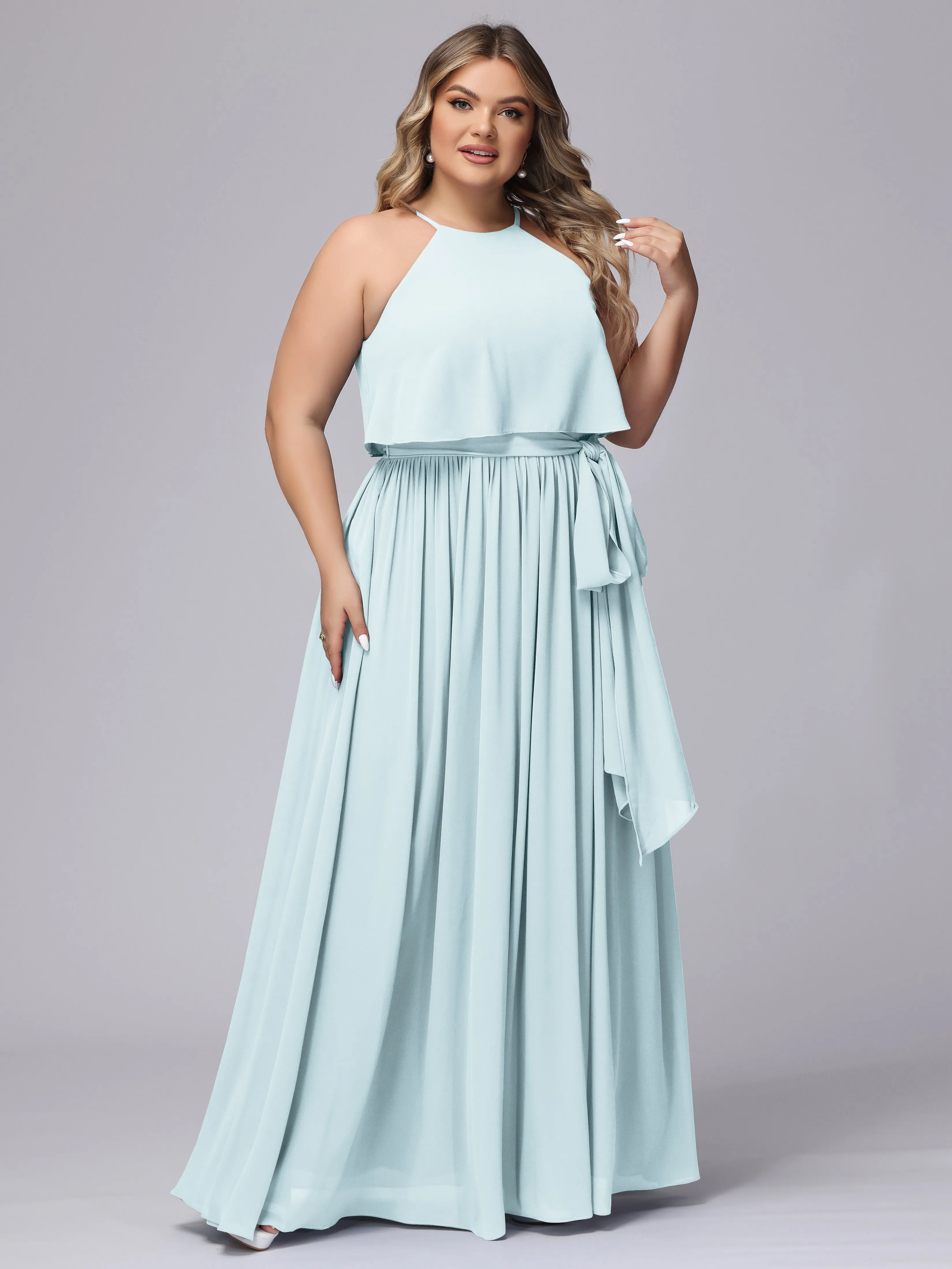 Halter Sleeveless Chiffon Plus Size Bridesmaid Dress