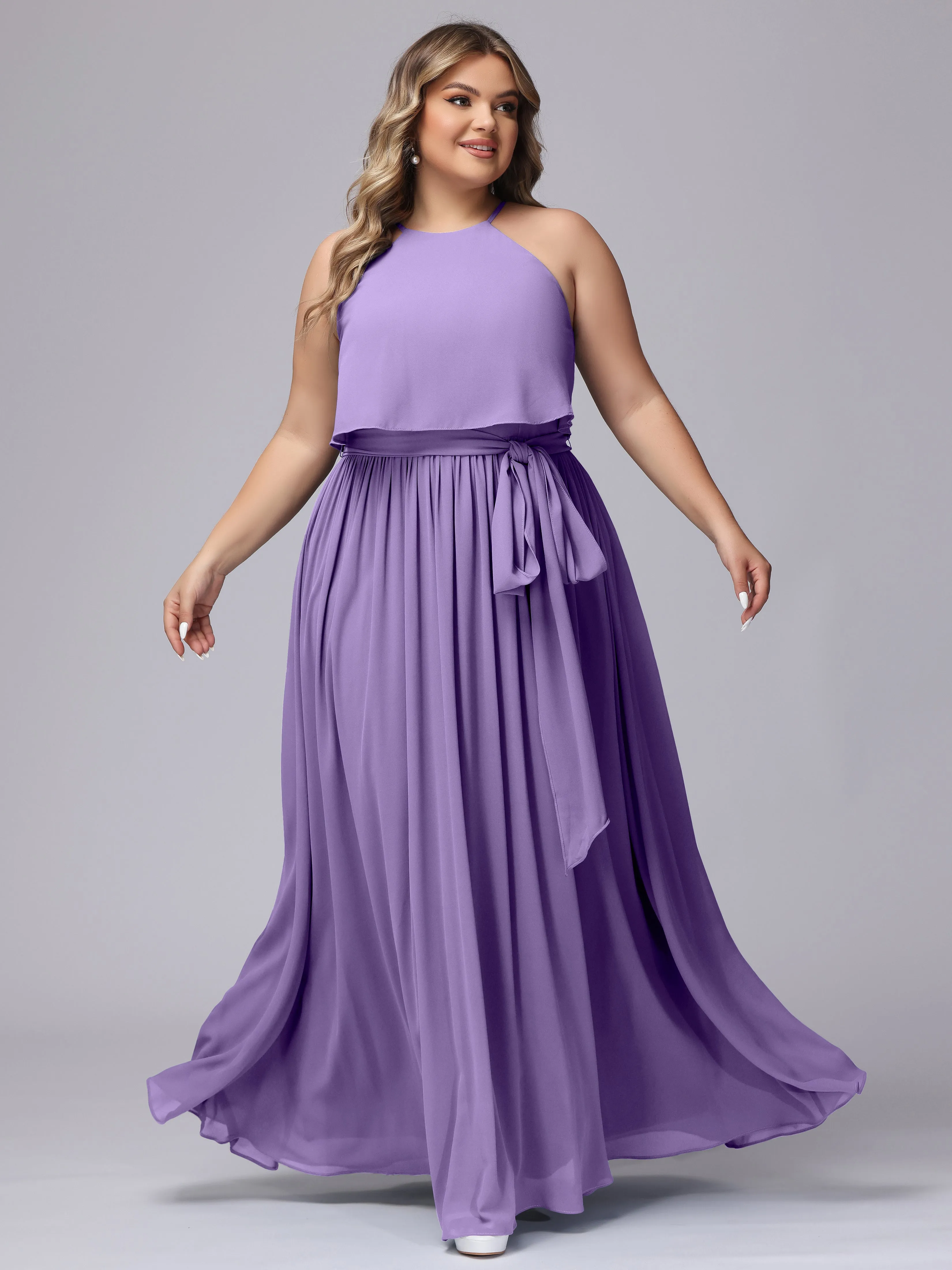 Halter Sleeveless Chiffon Plus Size Bridesmaid Dress