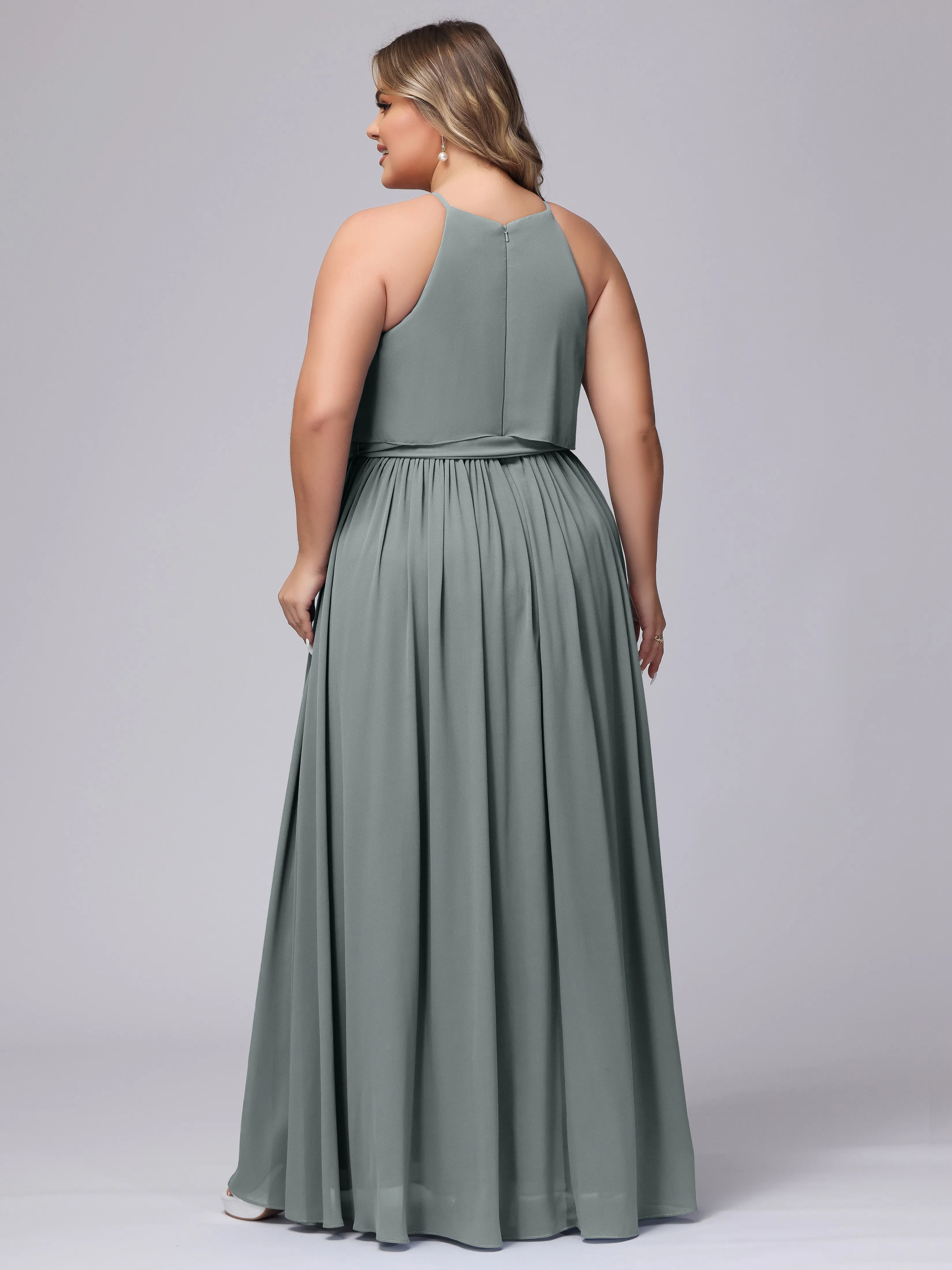Halter Sleeveless Chiffon Plus Size Bridesmaid Dress