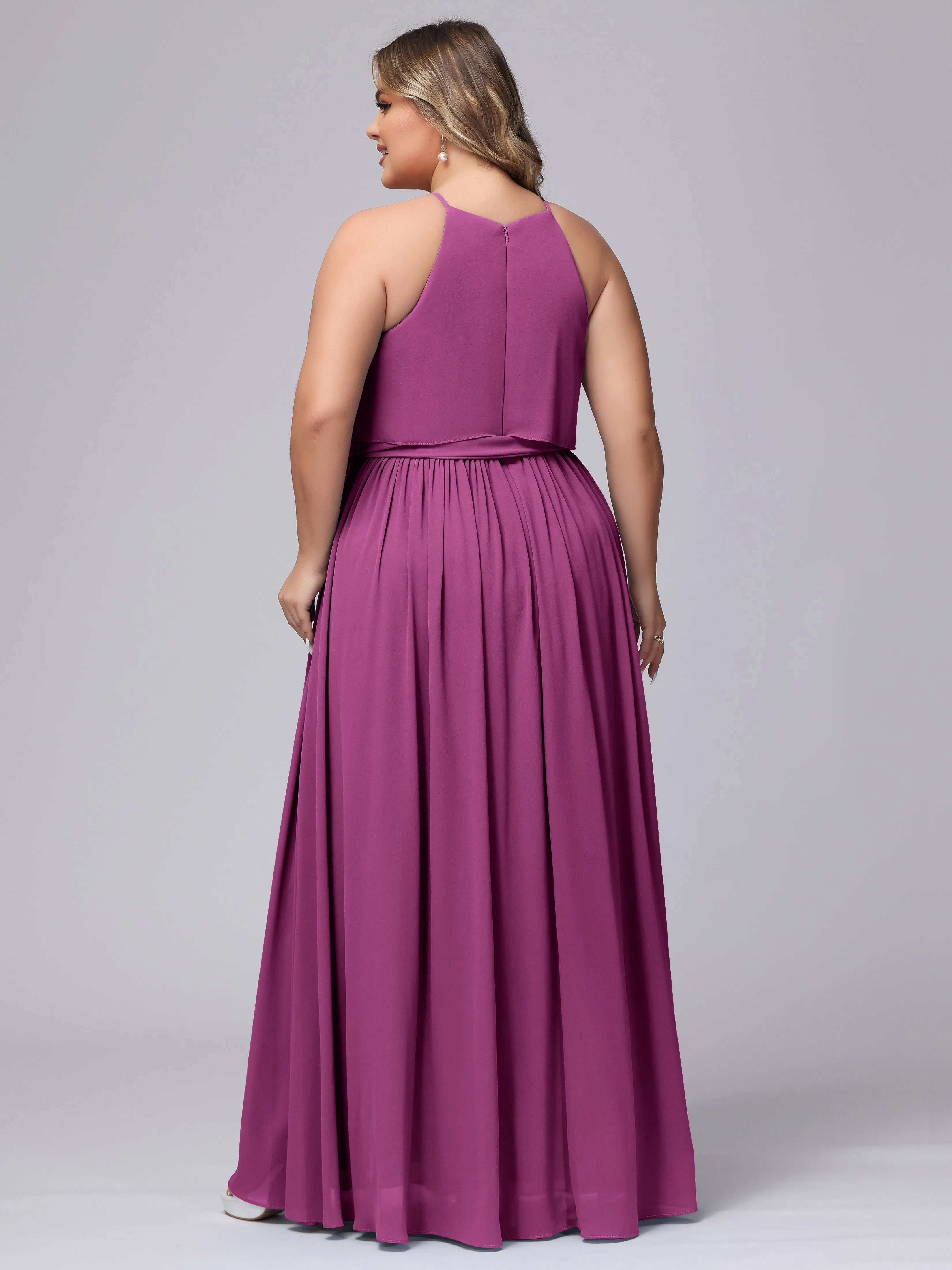 Halter Sleeveless Chiffon Plus Size Bridesmaid Dress