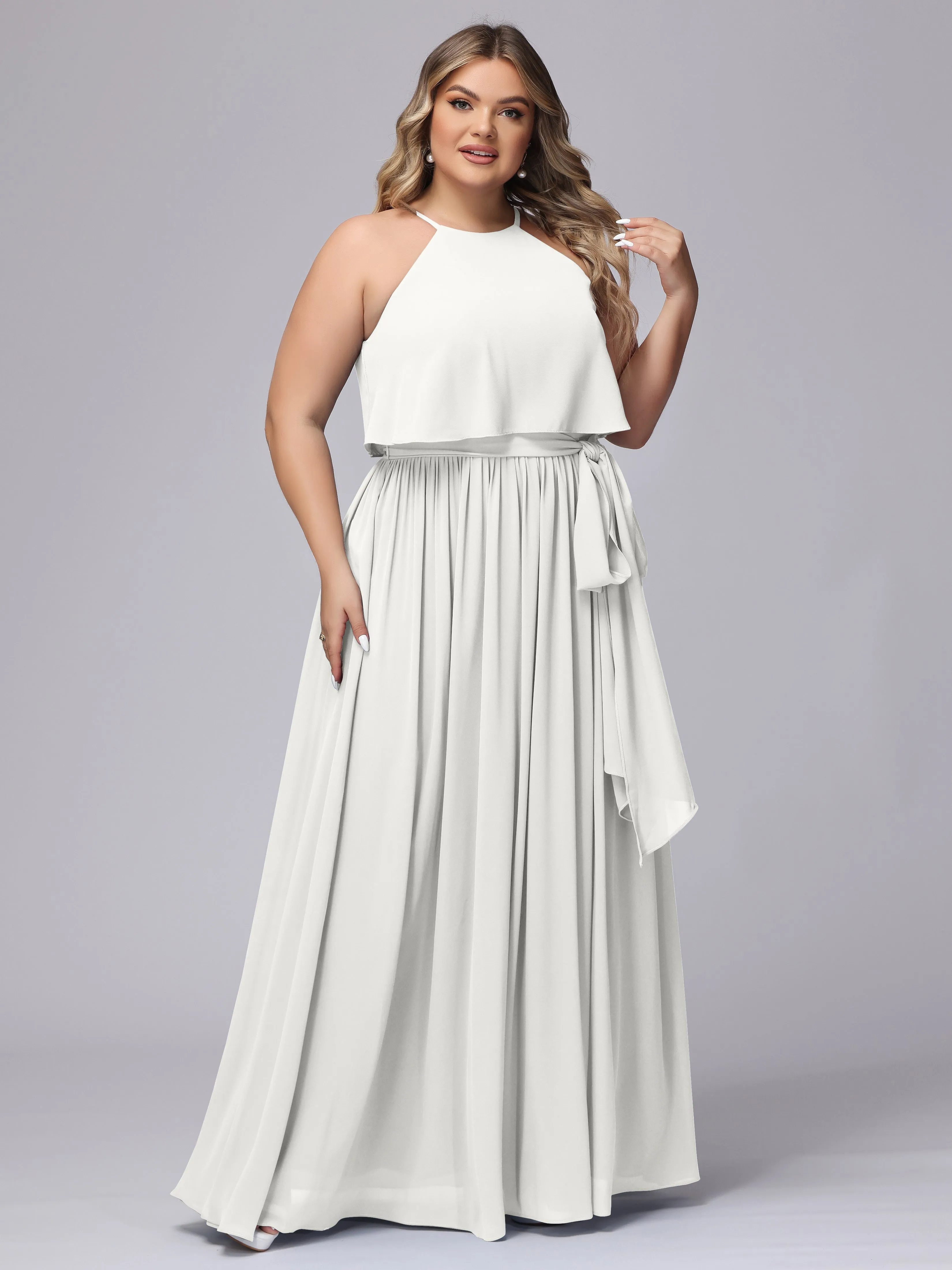 Halter Sleeveless Chiffon Plus Size Bridesmaid Dress