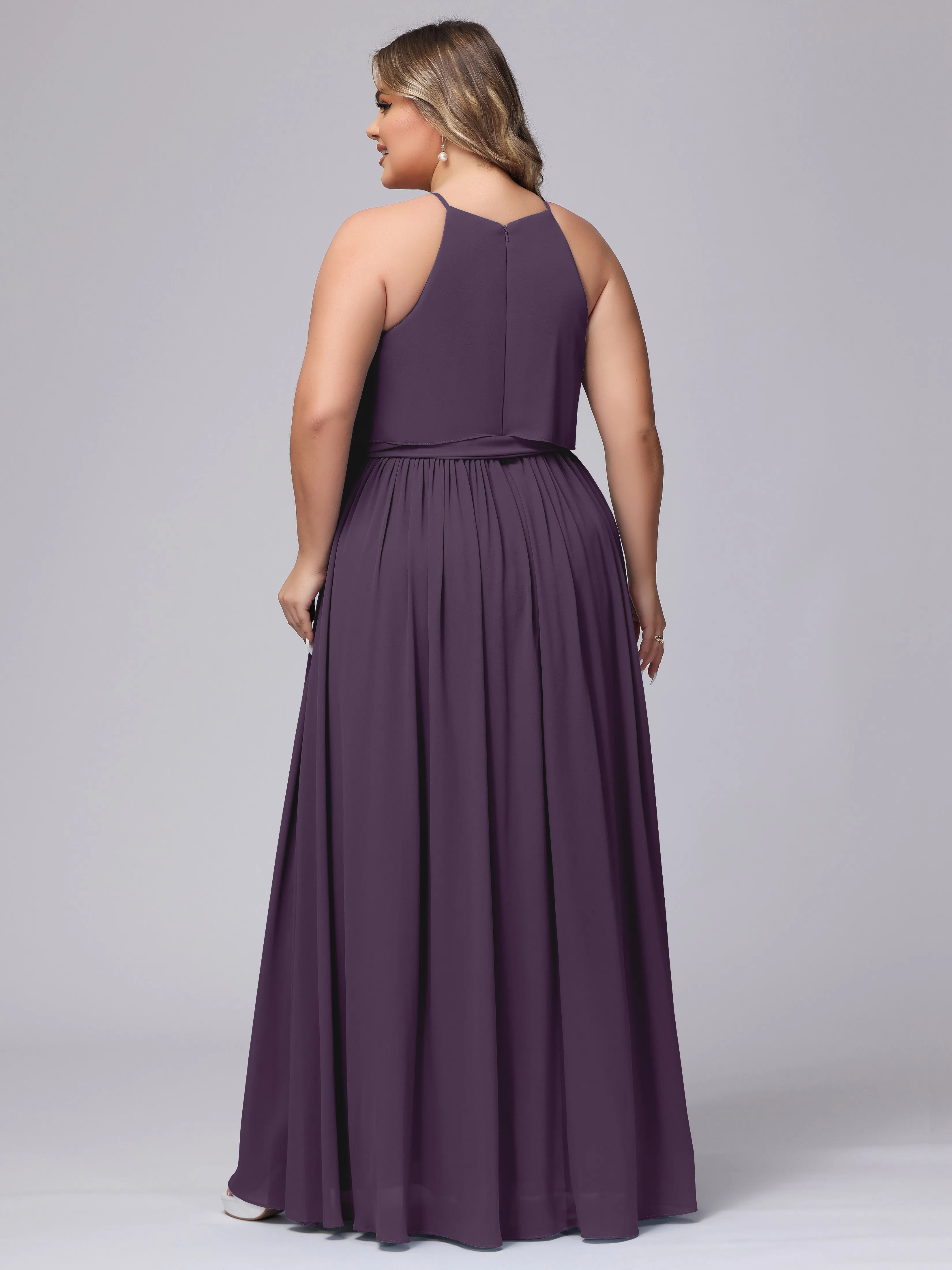 Halter Sleeveless Chiffon Plus Size Bridesmaid Dress