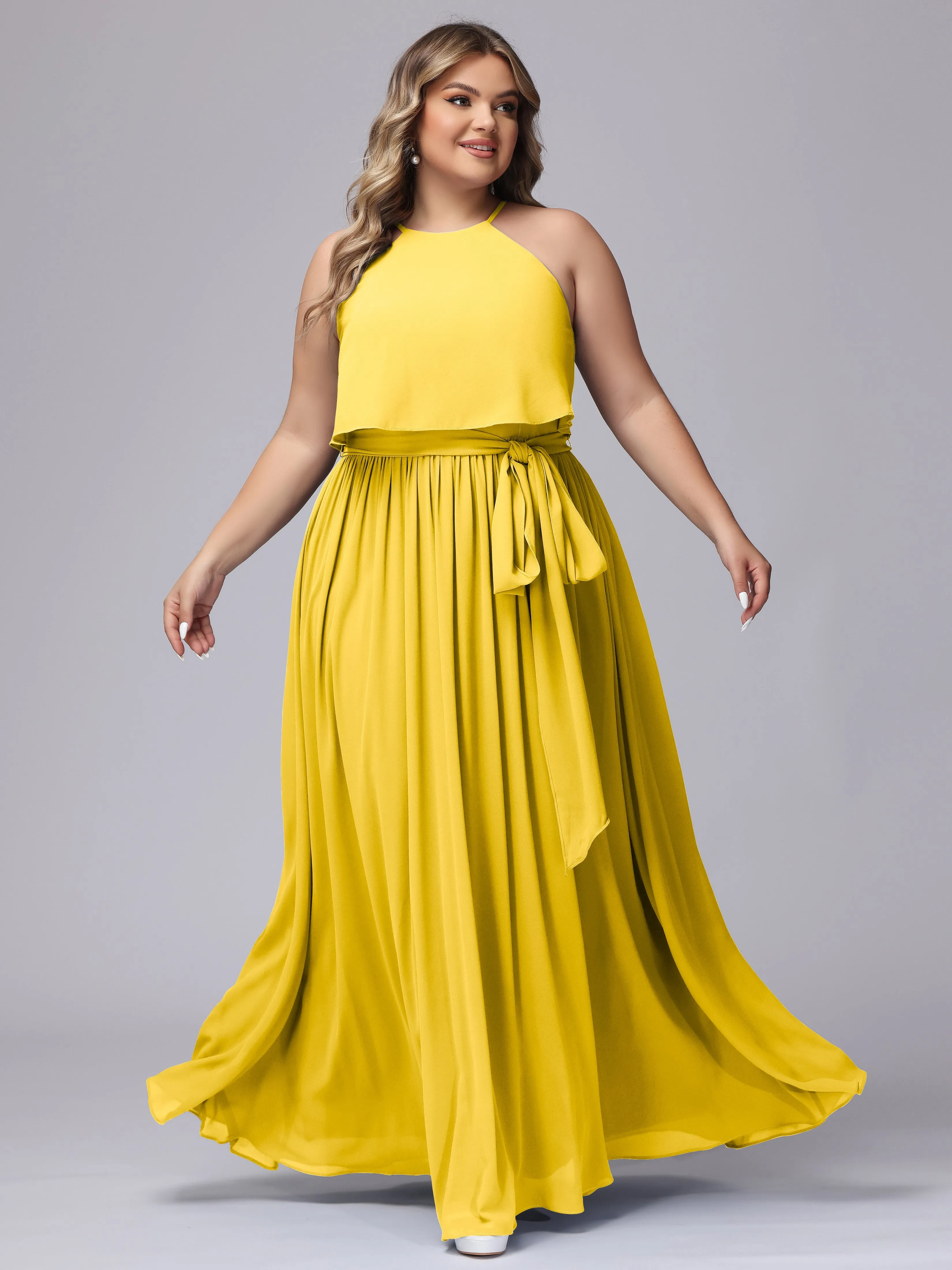 Halter Sleeveless Chiffon Plus Size Bridesmaid Dress