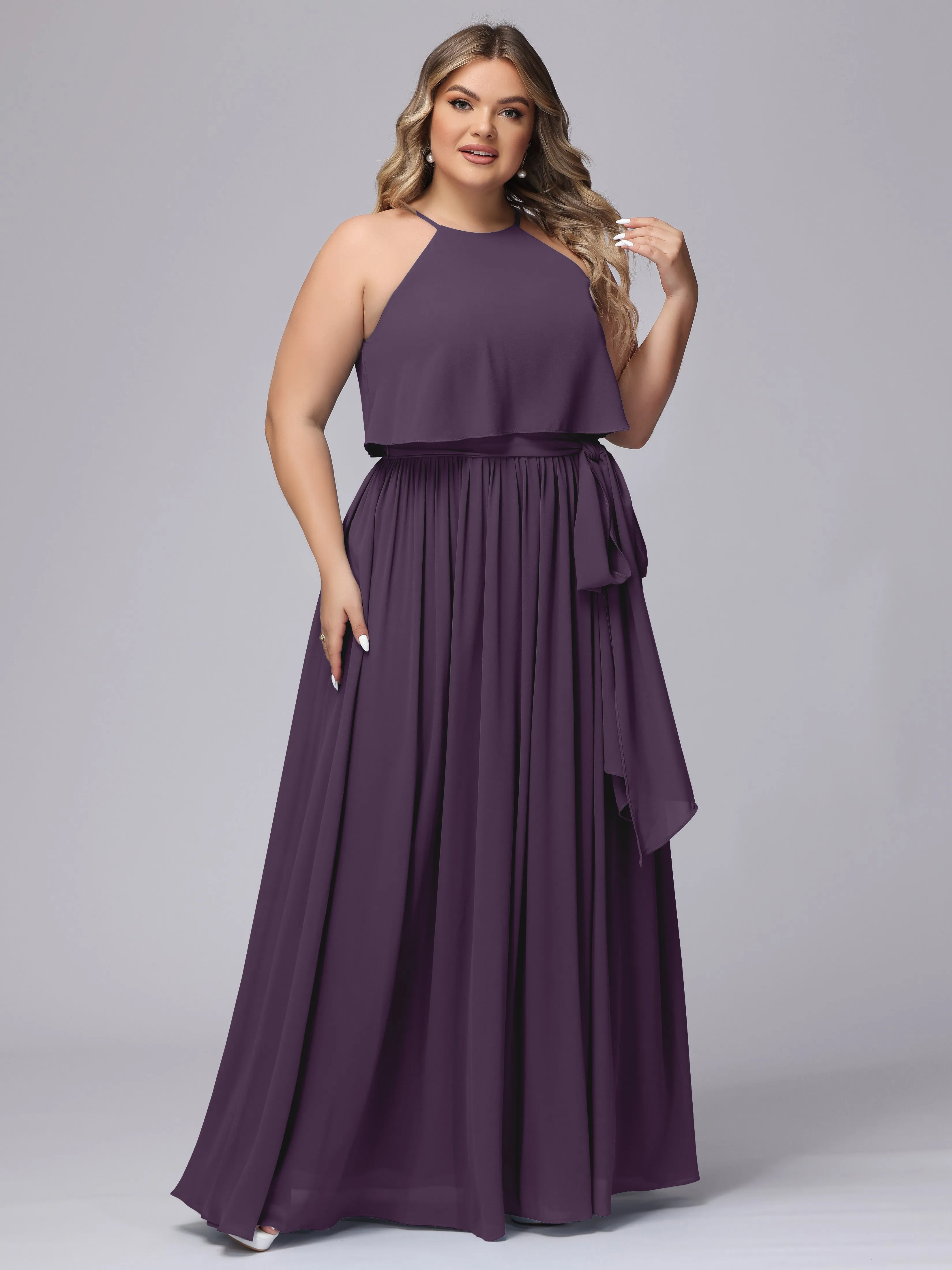 Halter Sleeveless Chiffon Plus Size Bridesmaid Dress