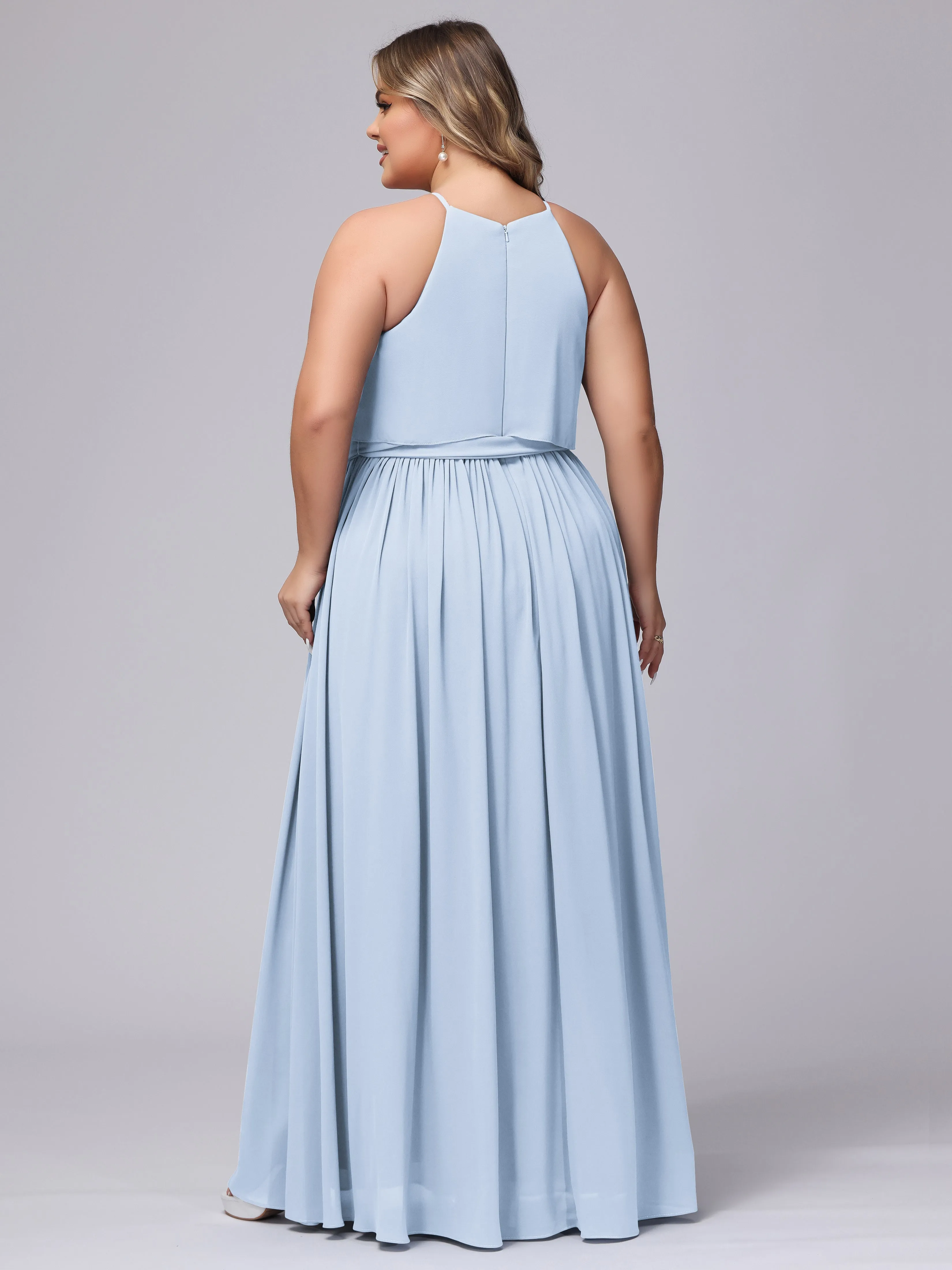 Halter Sleeveless Chiffon Plus Size Bridesmaid Dress