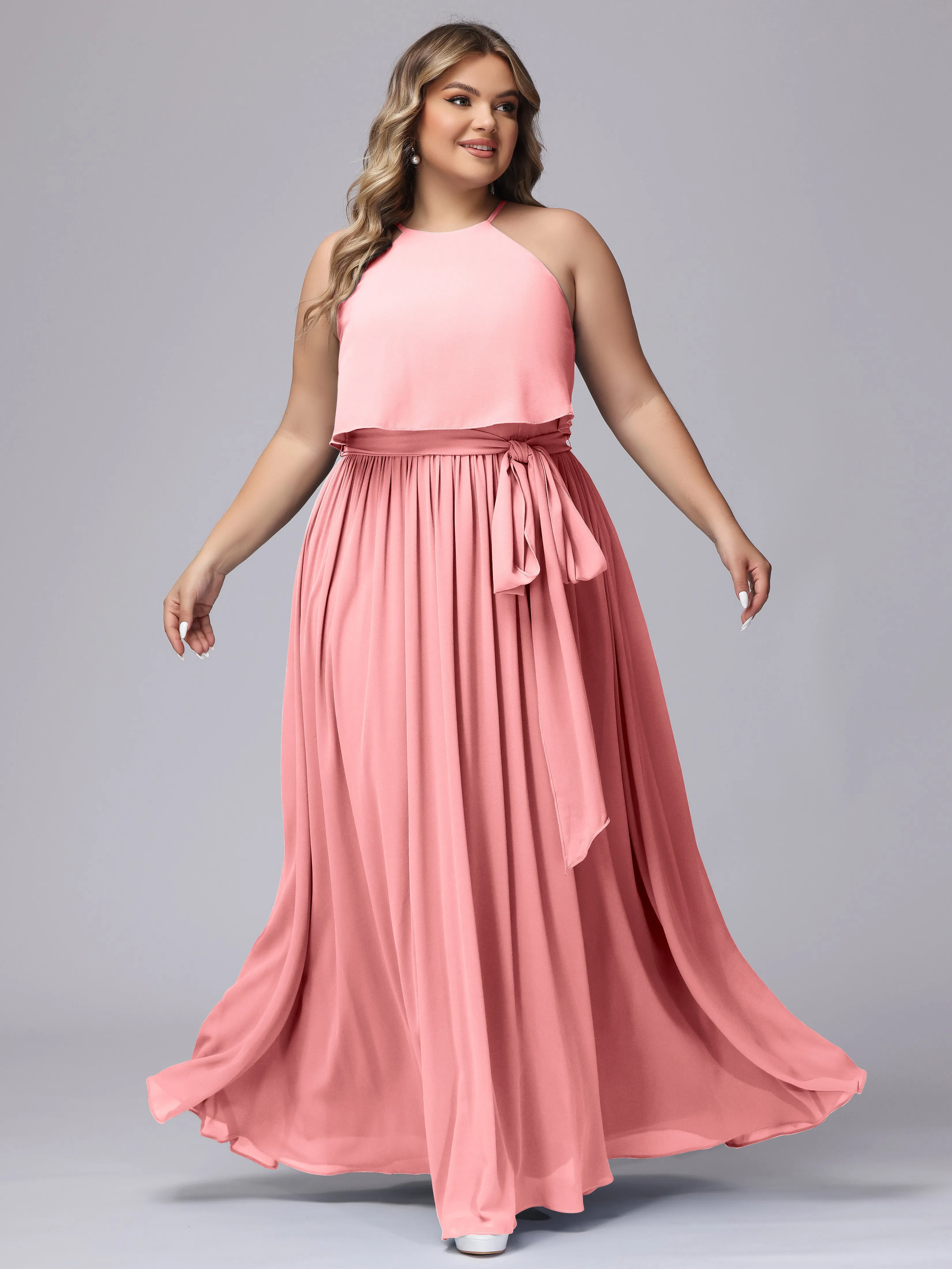 Halter Sleeveless Chiffon Plus Size Bridesmaid Dress