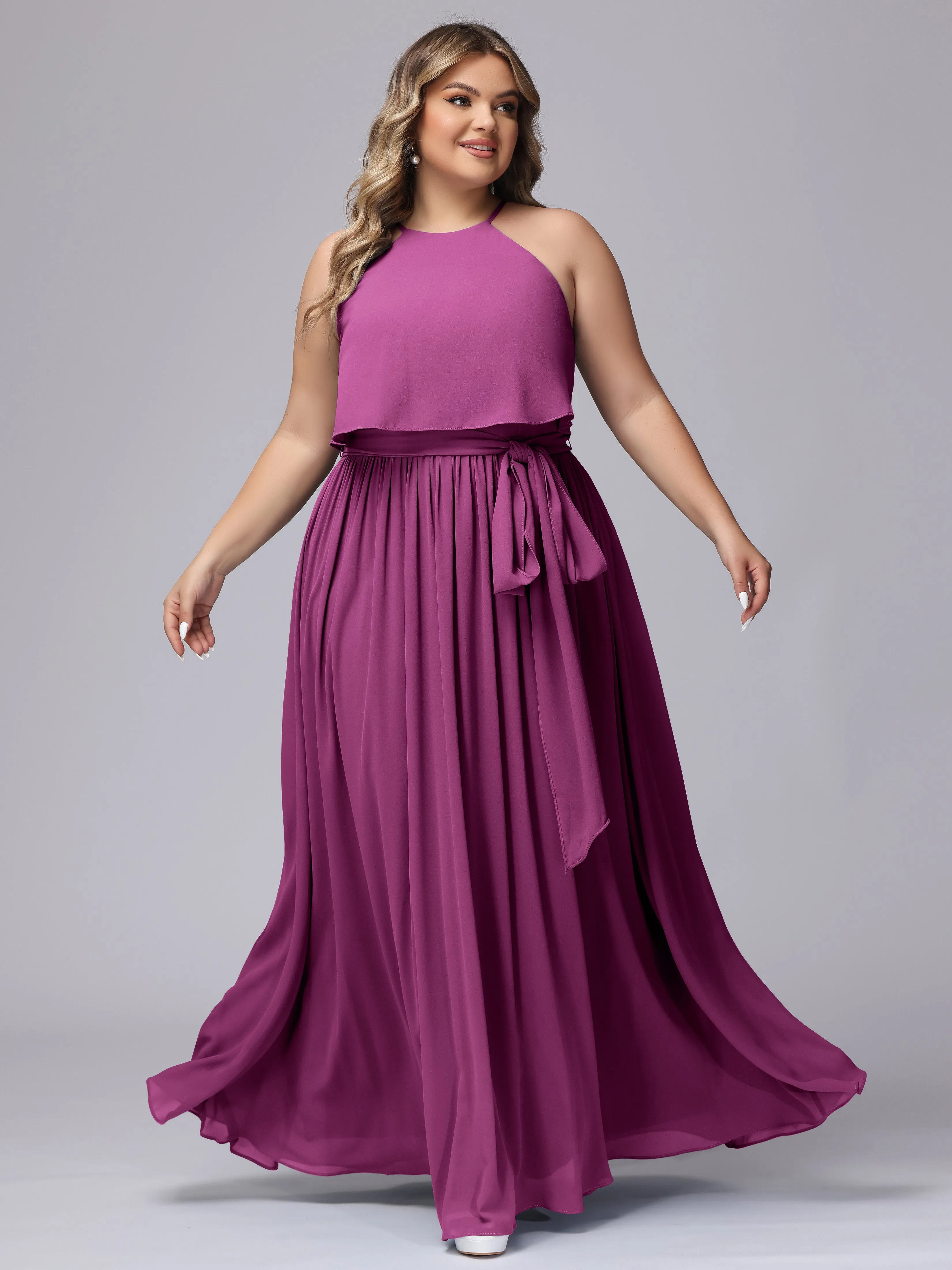 Halter Sleeveless Chiffon Plus Size Bridesmaid Dress