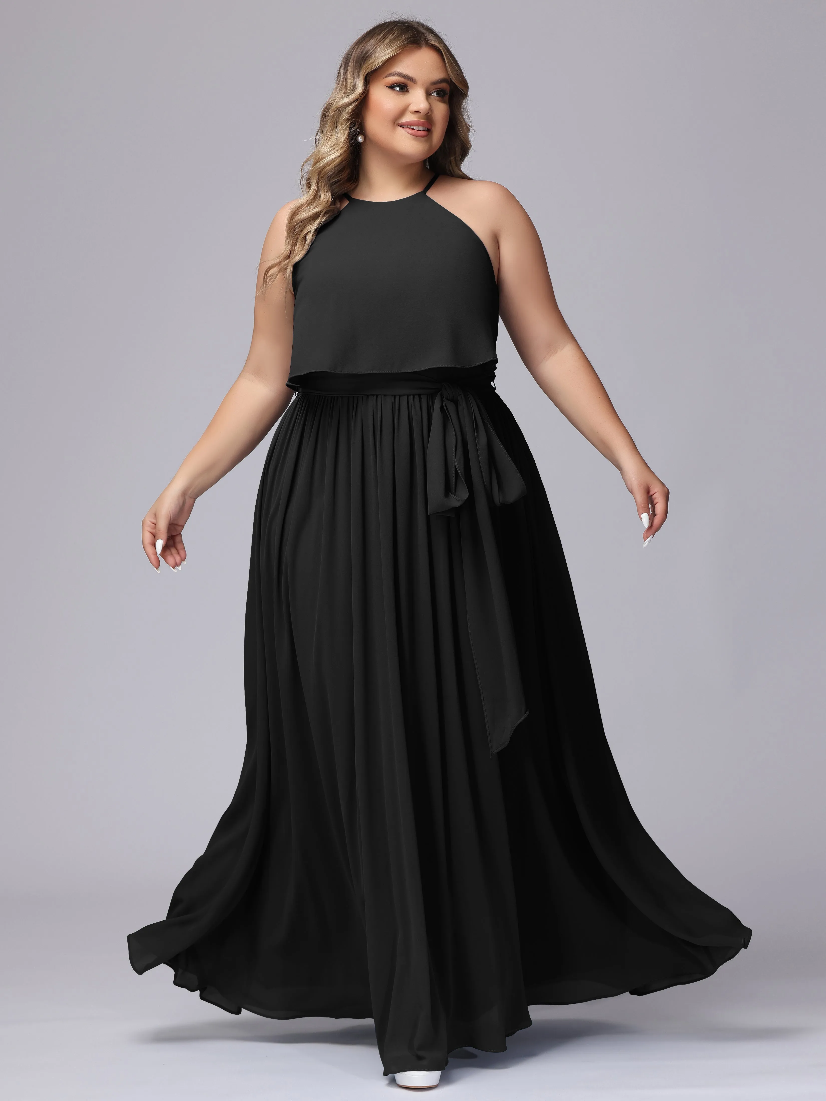 Halter Sleeveless Chiffon Plus Size Bridesmaid Dress