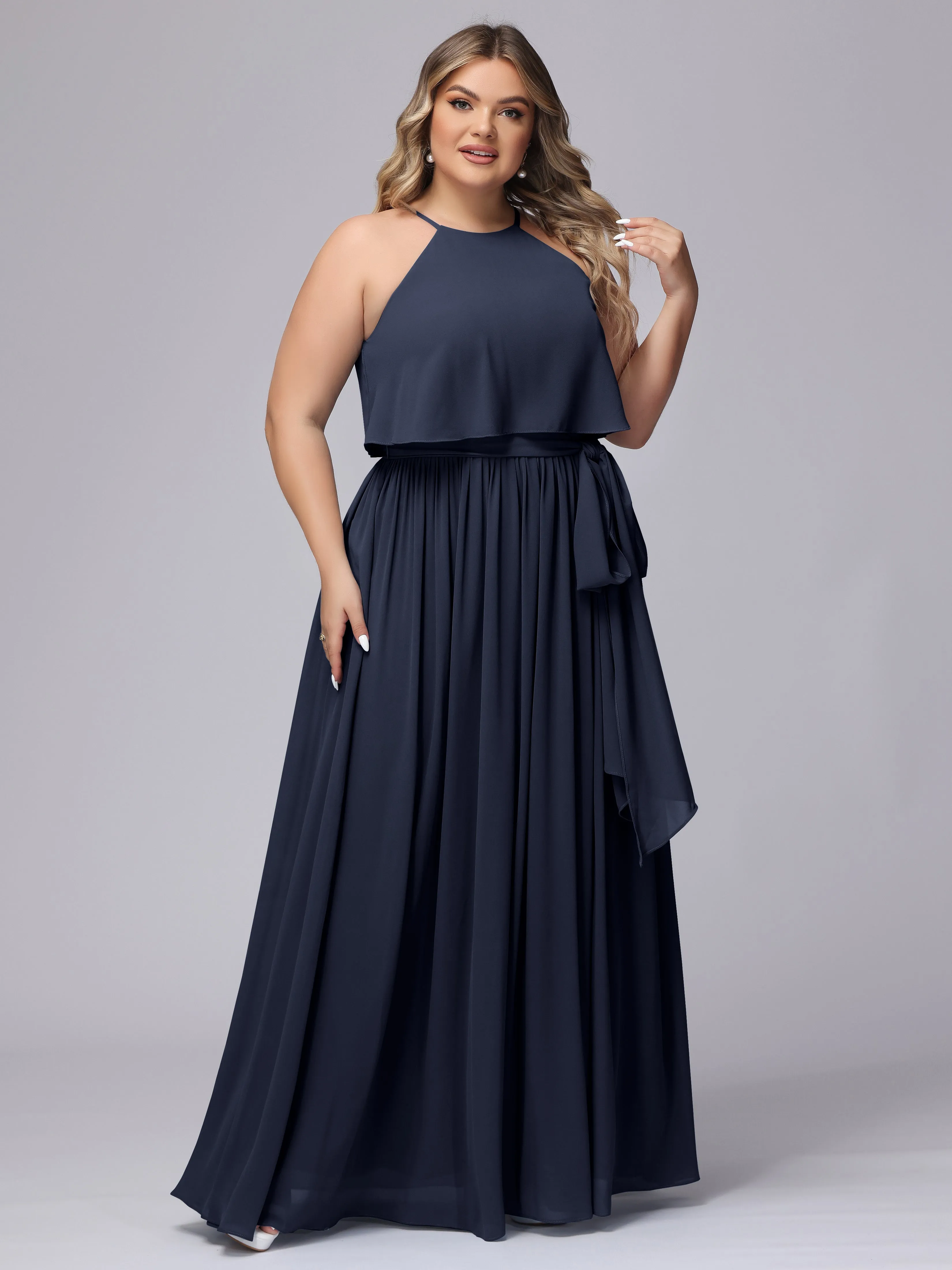 Halter Sleeveless Chiffon Plus Size Bridesmaid Dress