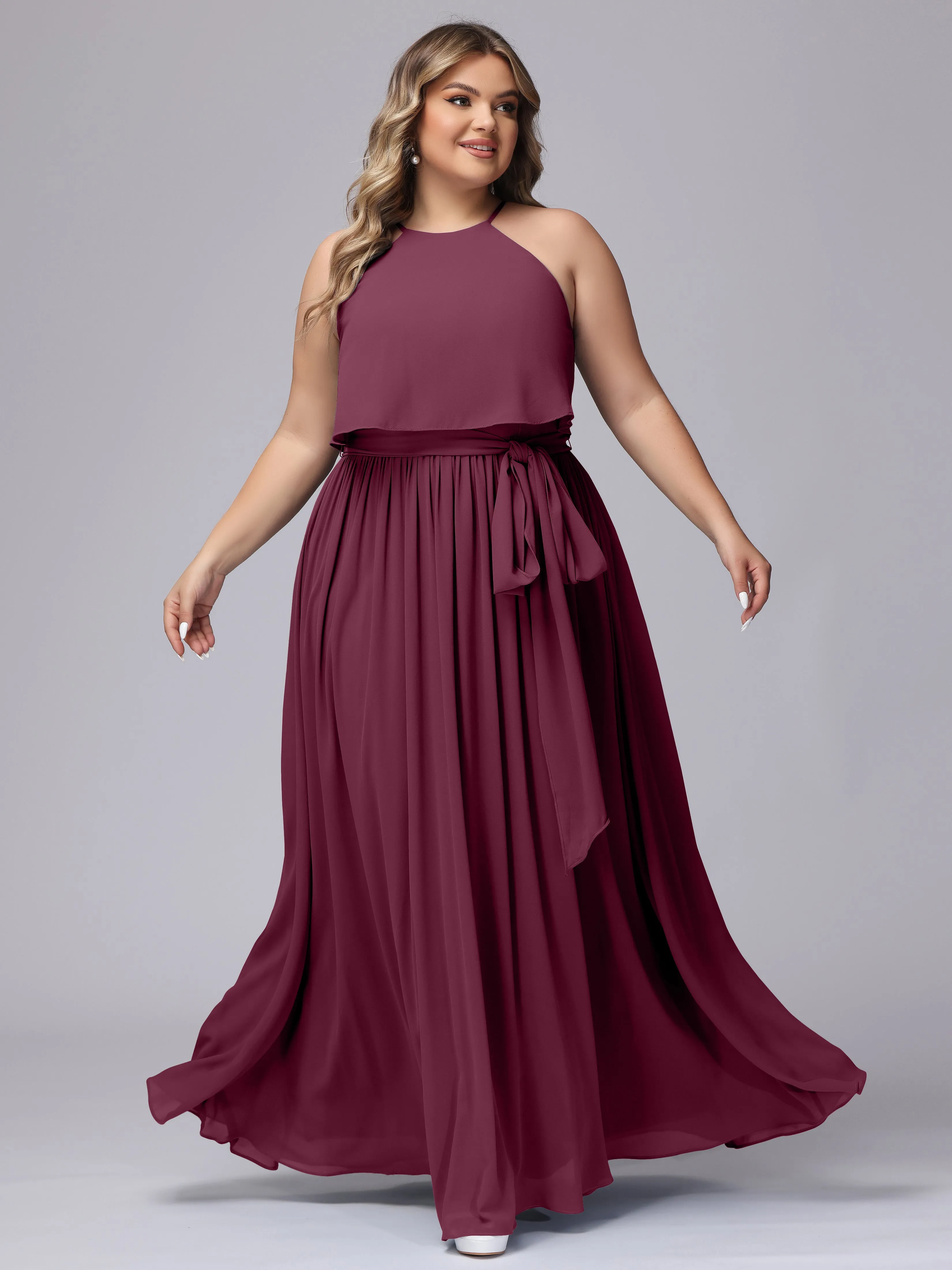 Halter Sleeveless Chiffon Plus Size Bridesmaid Dress