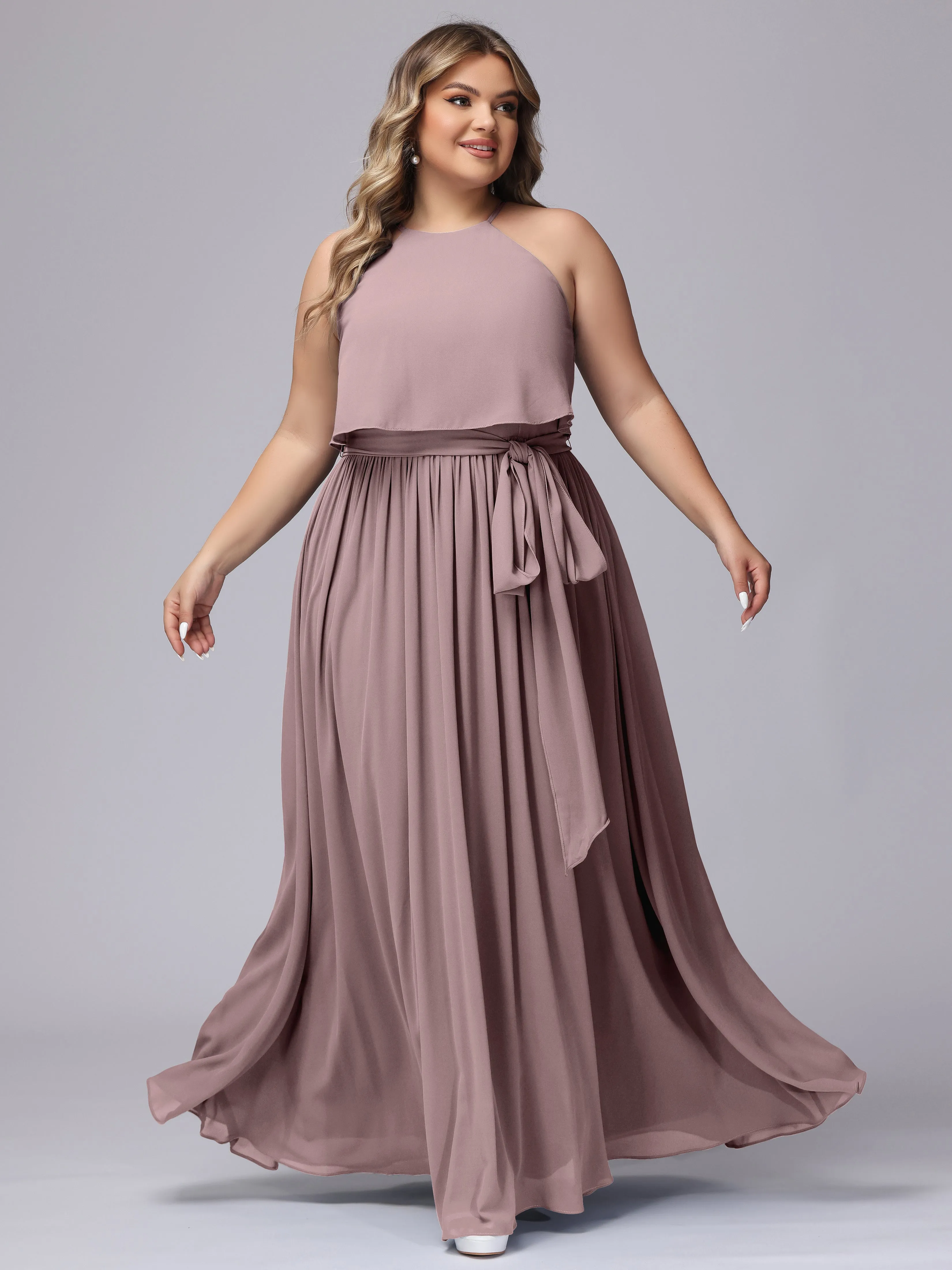Halter Sleeveless Chiffon Plus Size Bridesmaid Dress