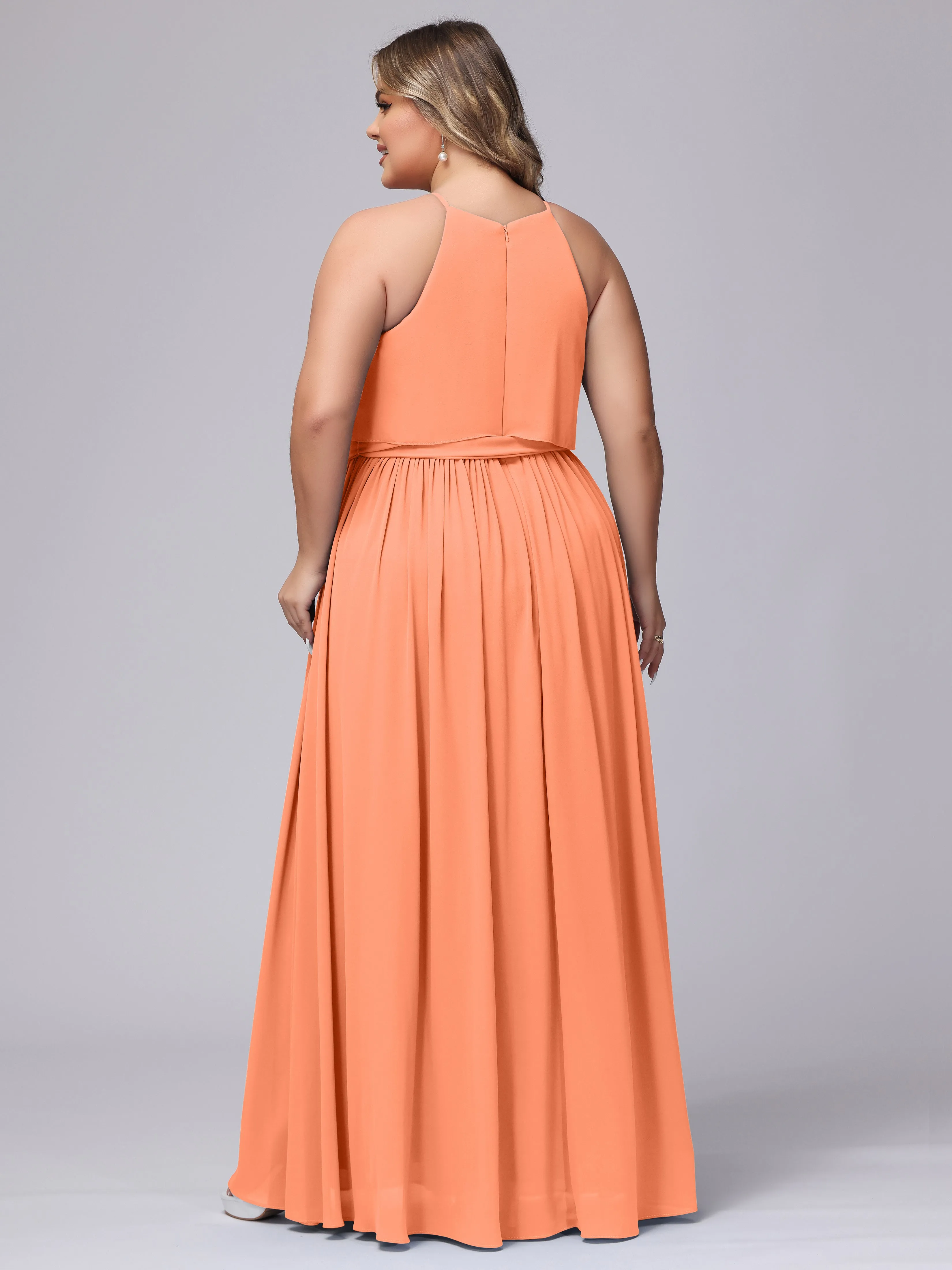 Halter Sleeveless Chiffon Plus Size Bridesmaid Dress
