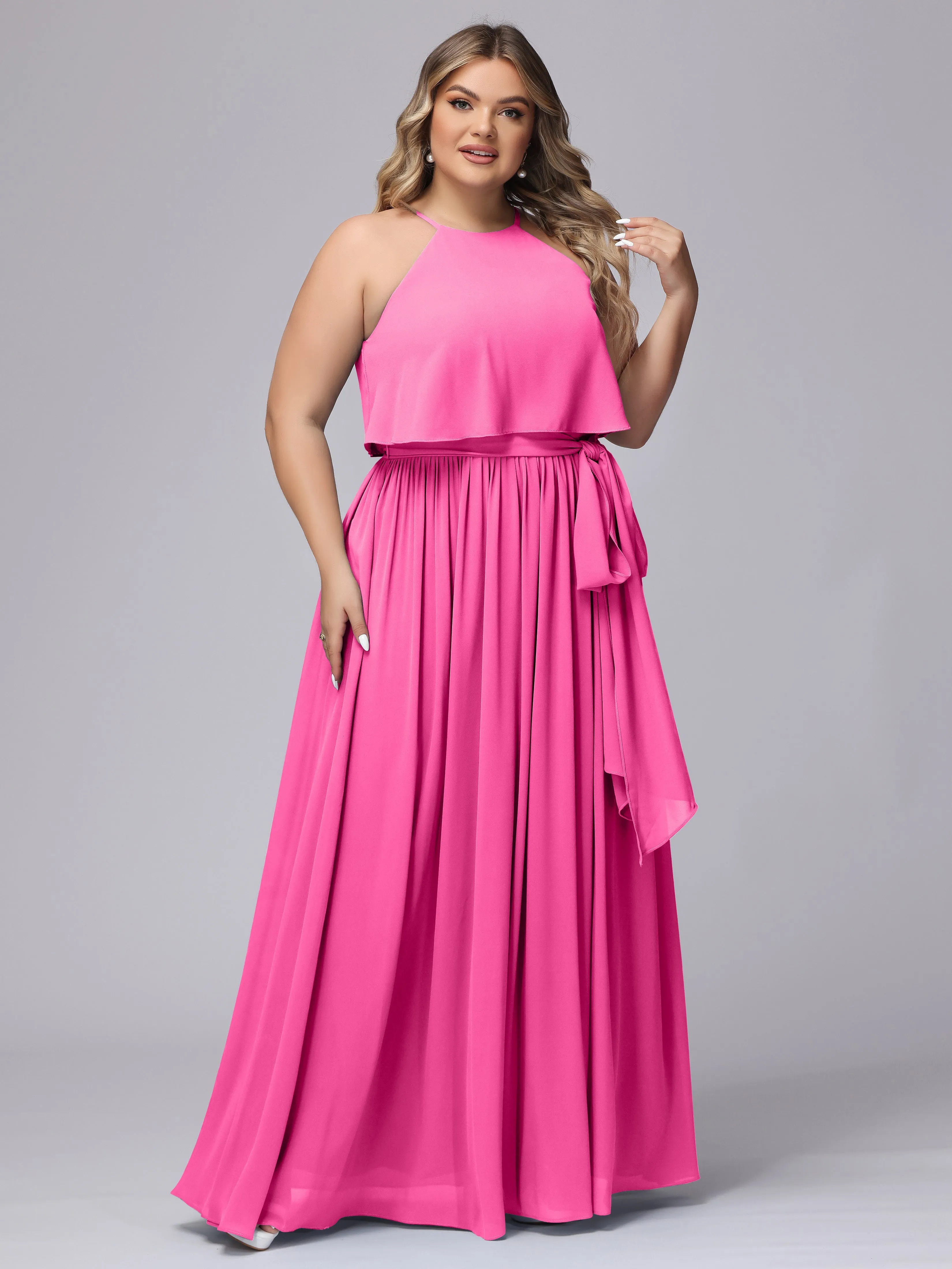 Halter Sleeveless Chiffon Plus Size Bridesmaid Dress
