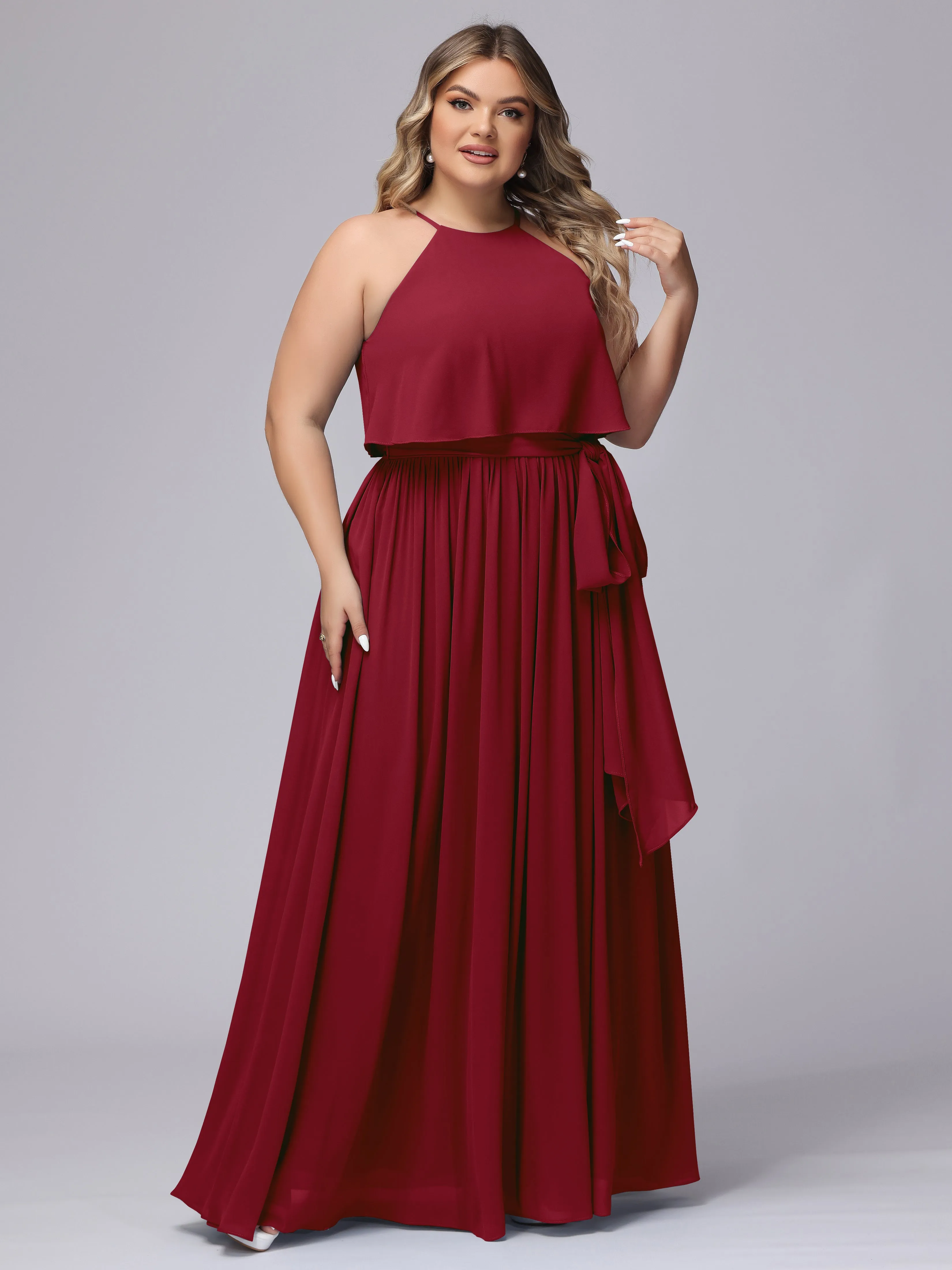Halter Sleeveless Chiffon Plus Size Bridesmaid Dress