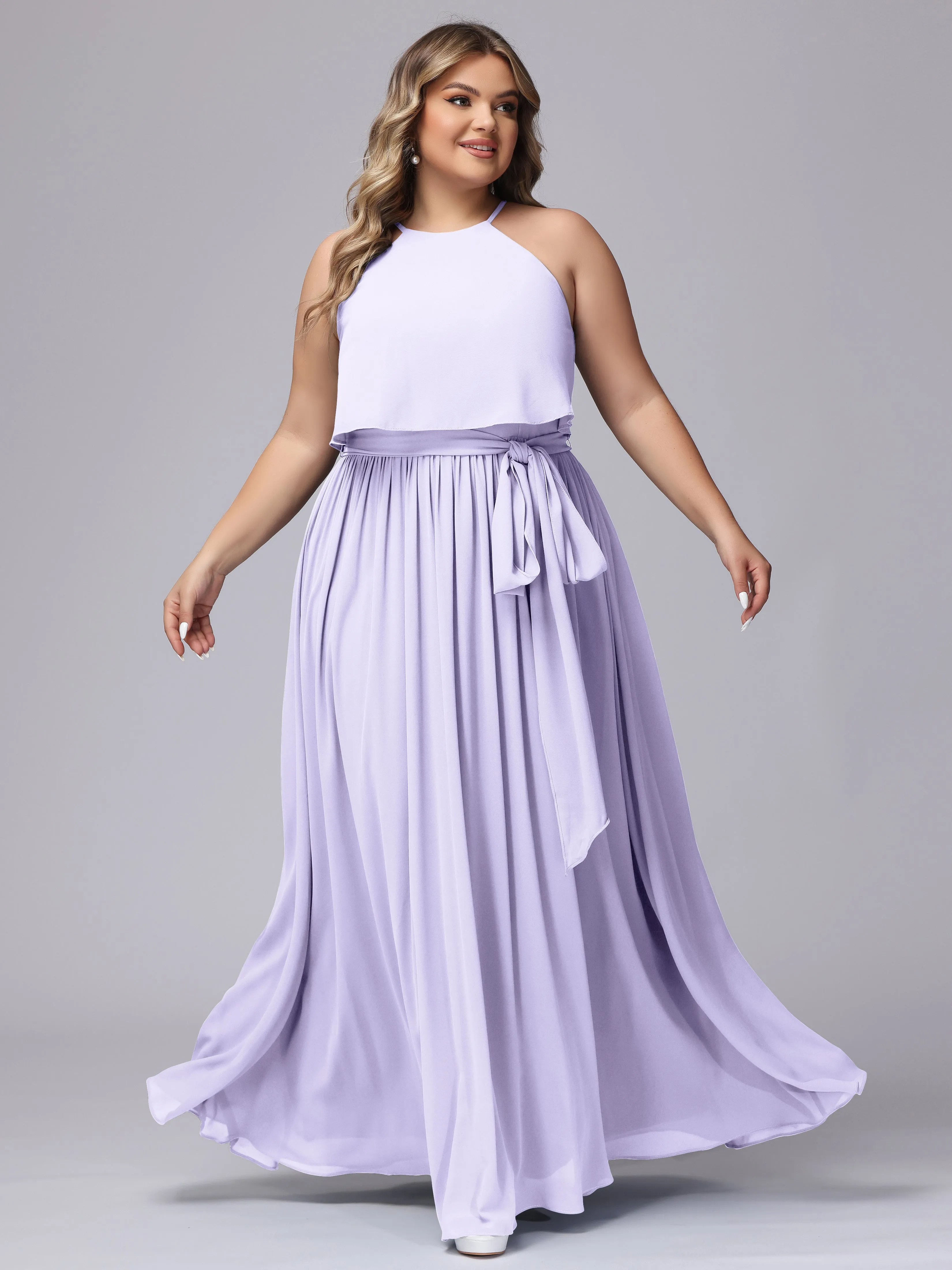 Halter Sleeveless Chiffon Plus Size Bridesmaid Dress