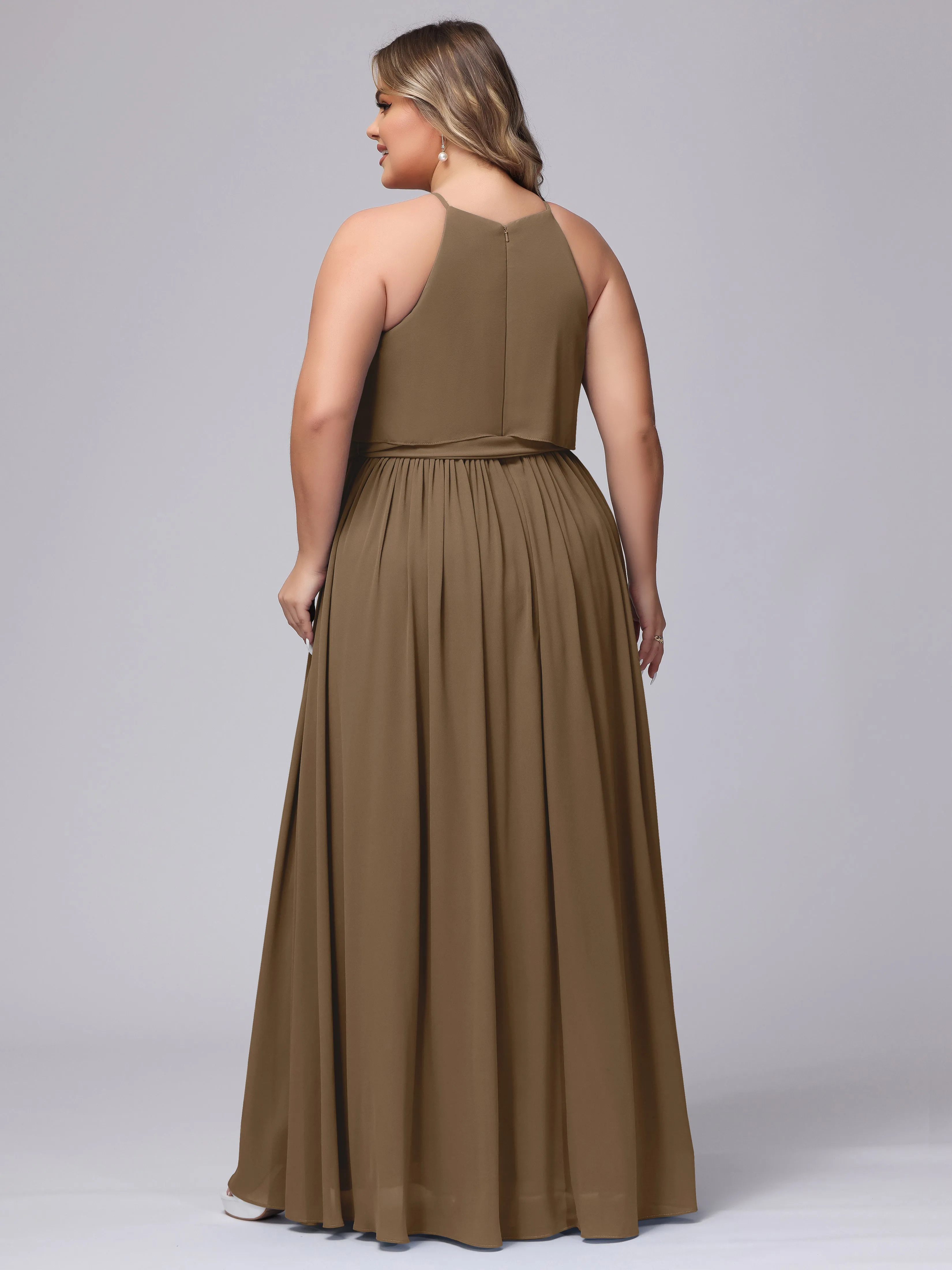 Halter Sleeveless Chiffon Plus Size Bridesmaid Dress