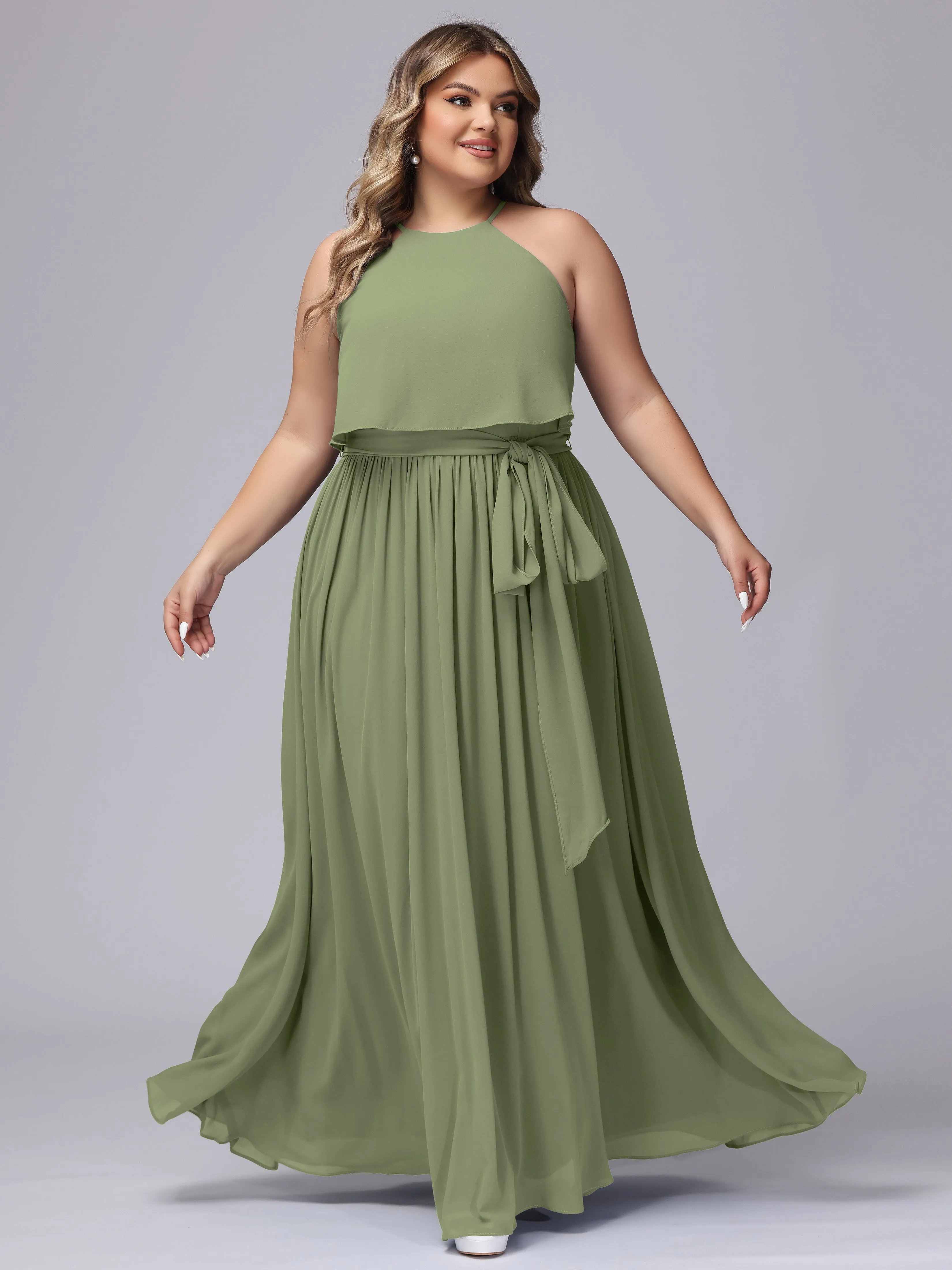 Halter Sleeveless Chiffon Plus Size Bridesmaid Dress