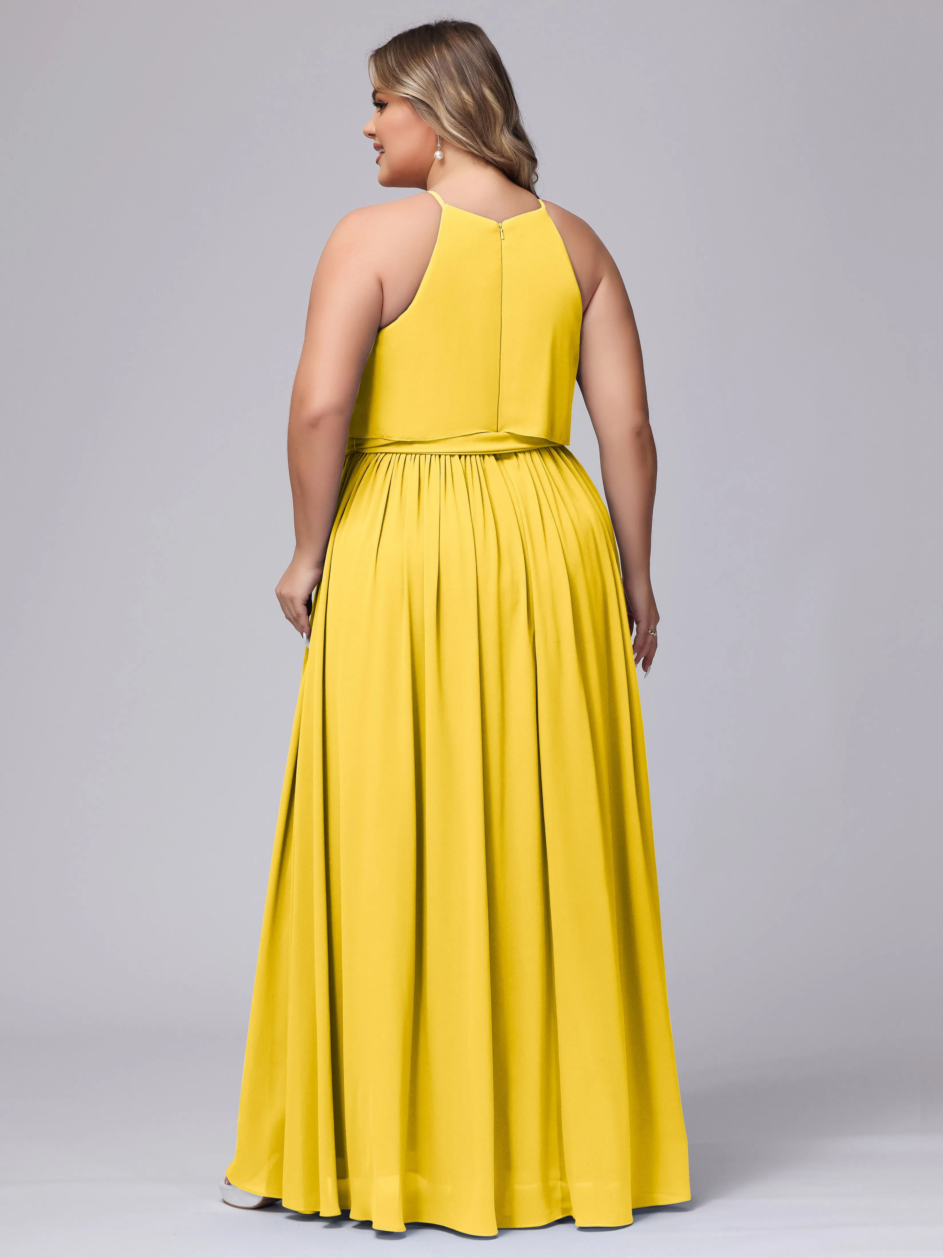 Halter Sleeveless Chiffon Plus Size Bridesmaid Dress