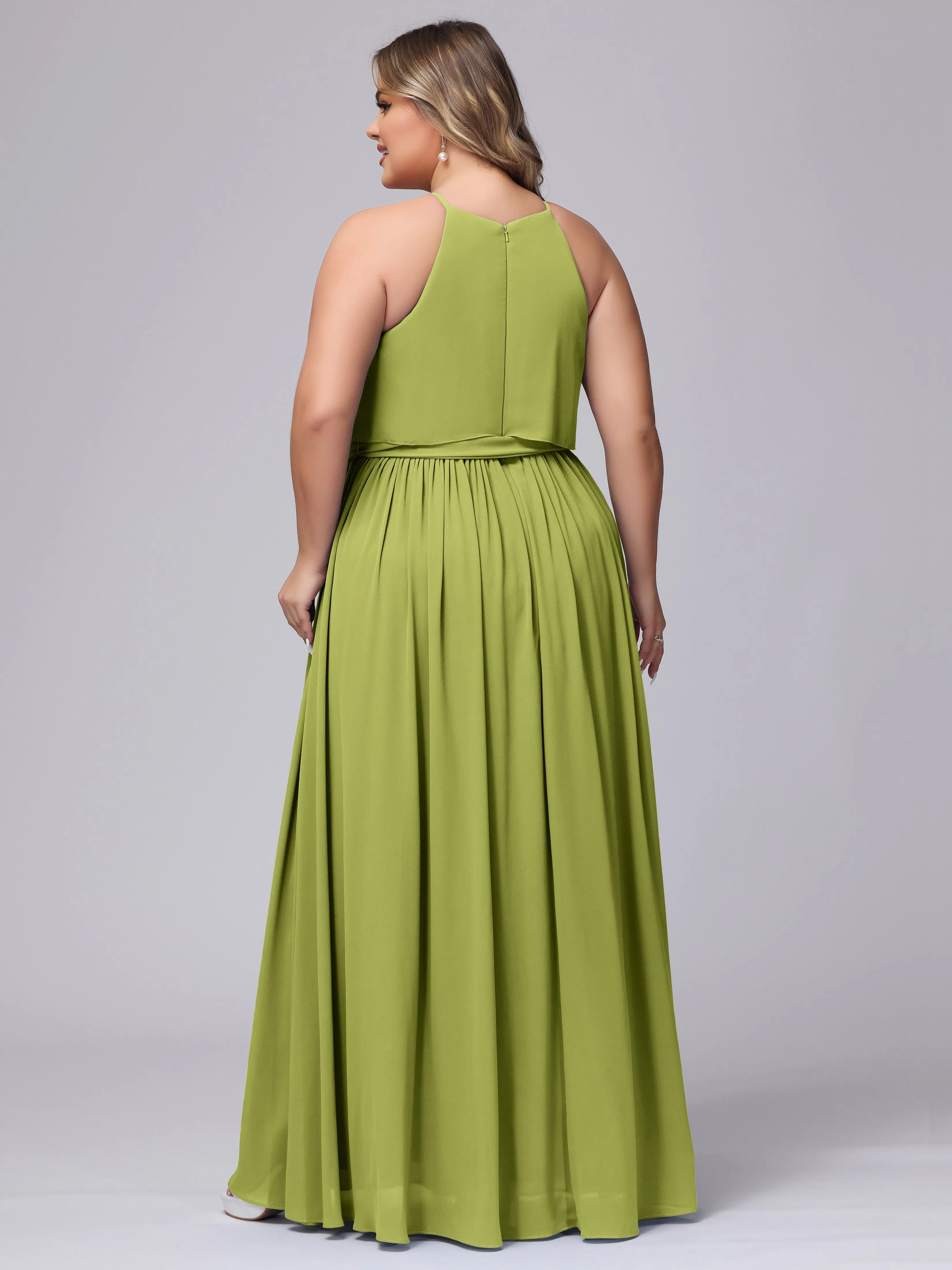 Halter Sleeveless Chiffon Plus Size Bridesmaid Dress