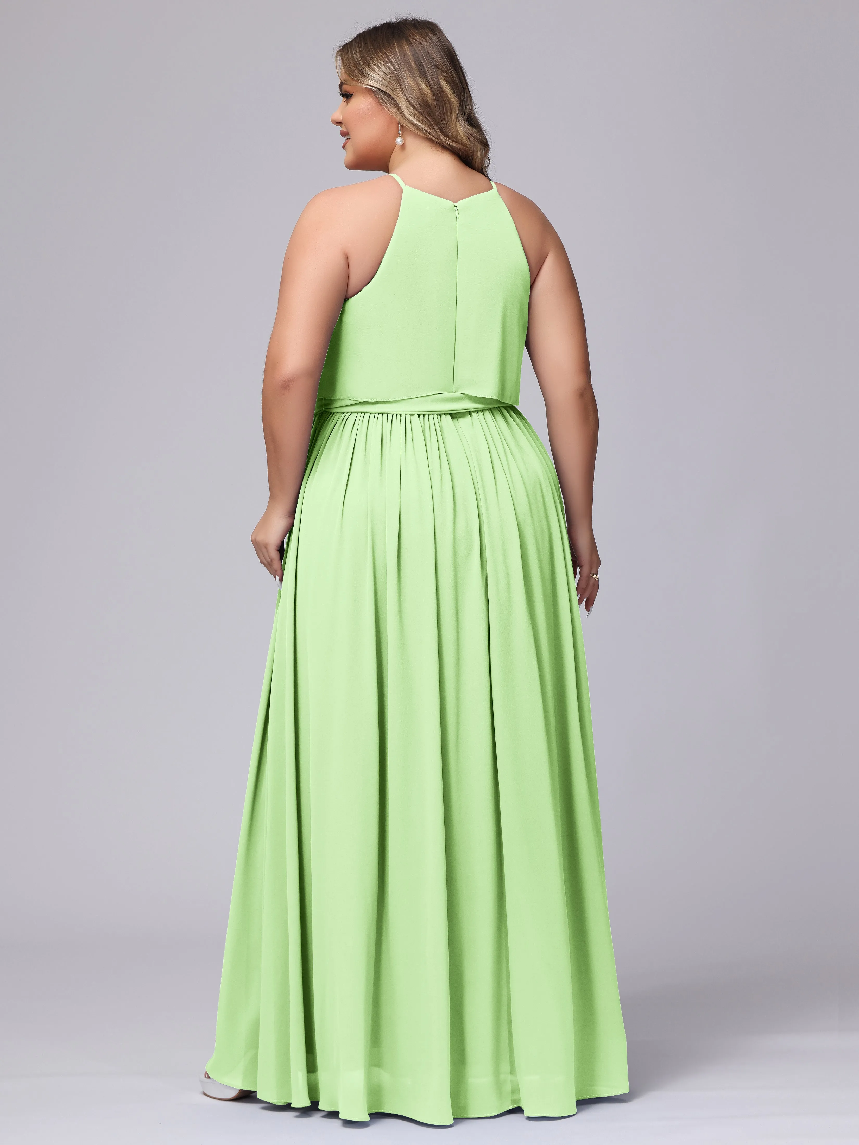 Halter Sleeveless Chiffon Plus Size Bridesmaid Dress