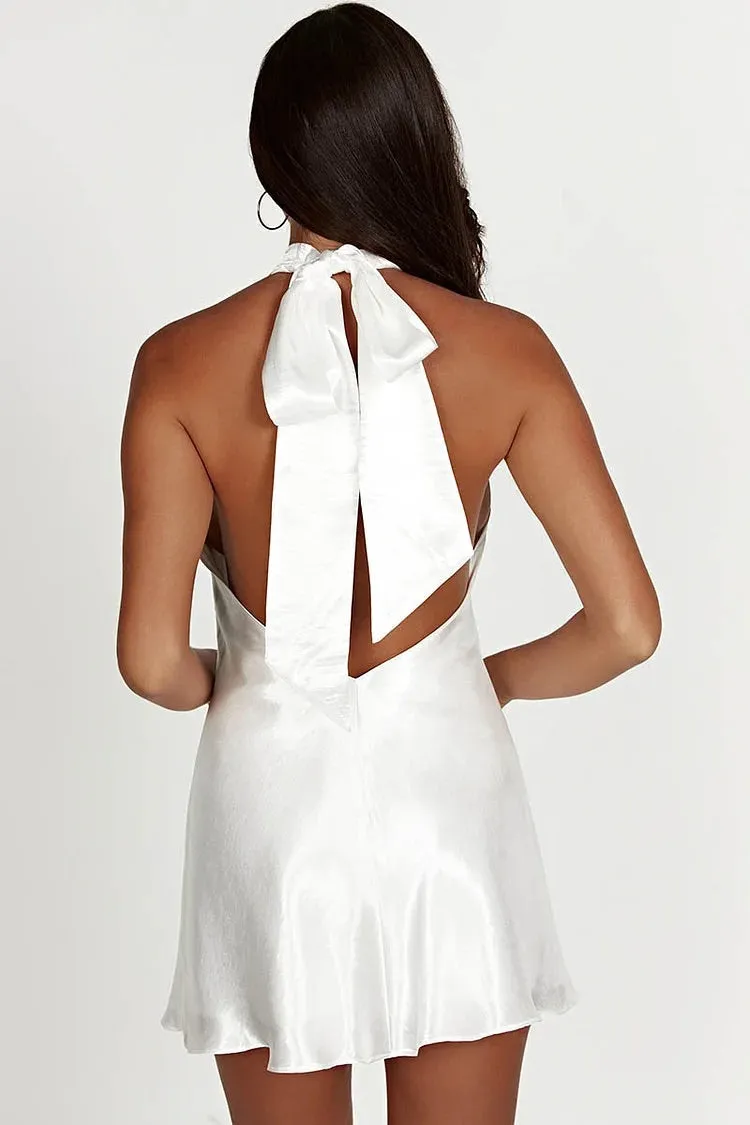 Halter Tied Tp Backless Formal Party Satin Mini Dress