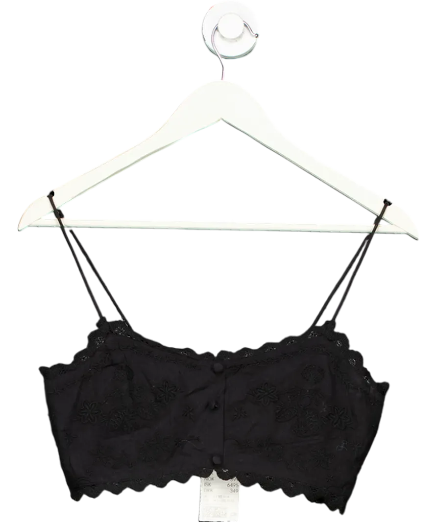 H&M Black Embroidered Cotton Crop Top UK S