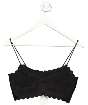 H&M Black Embroidered Cotton Crop Top UK S
