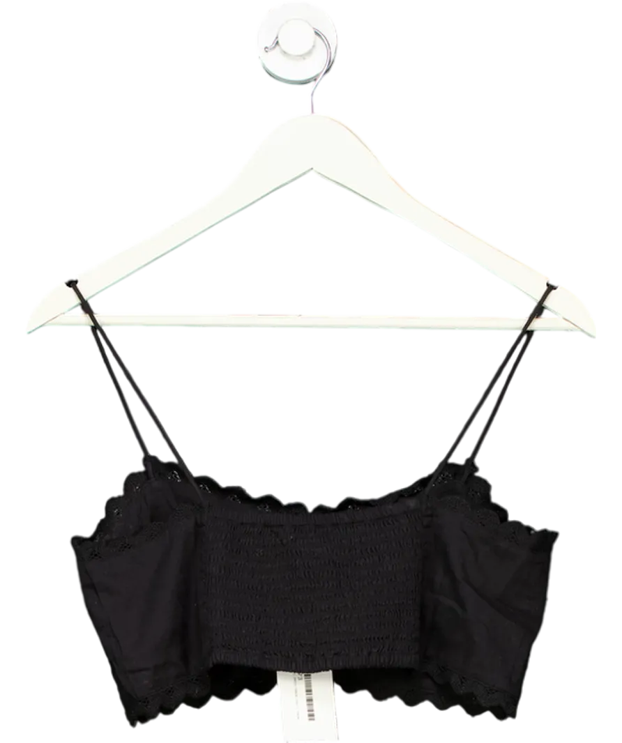 H&M Black Embroidered Cotton Crop Top UK S