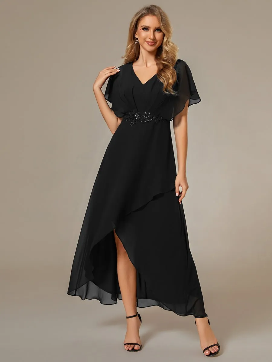 Haydie high low midi cape evening dress in black s22 Express NZ wide