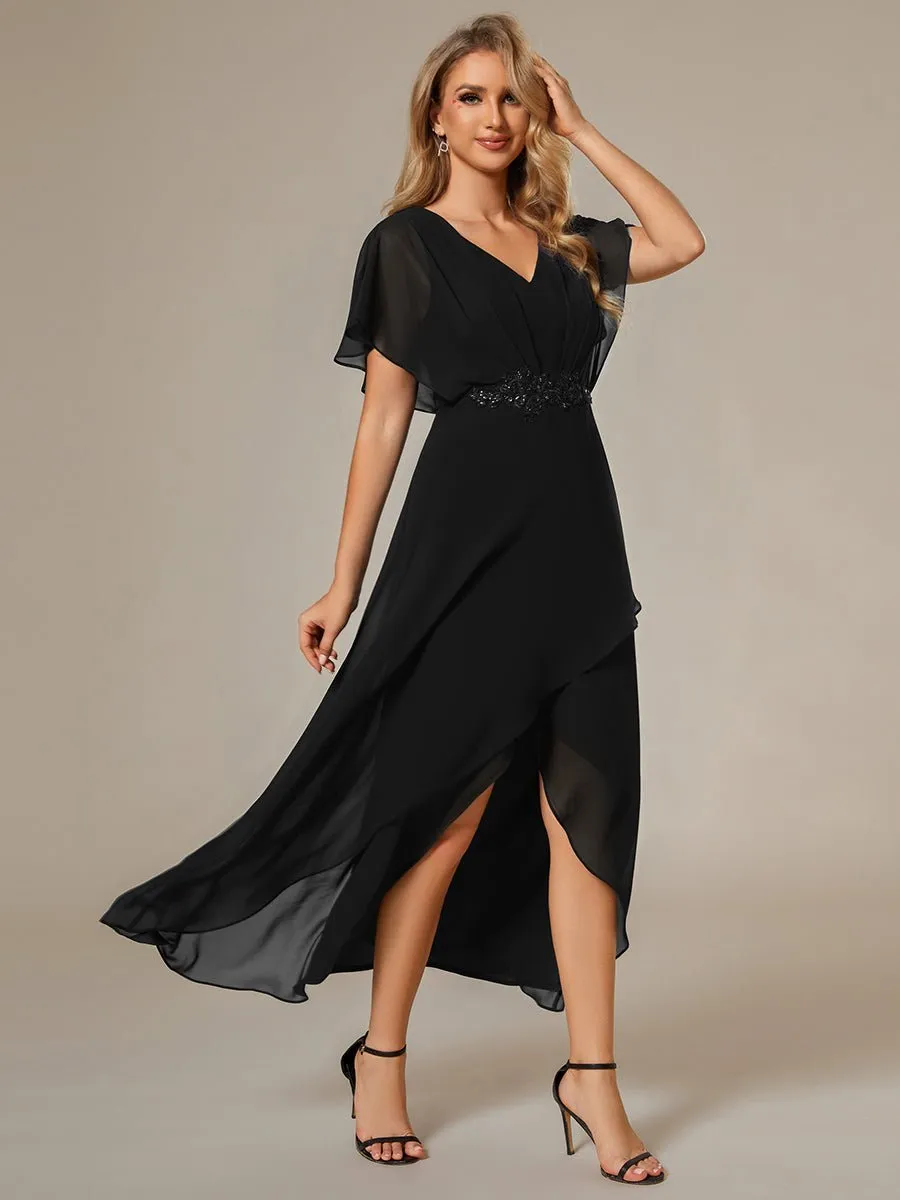 Haydie high low midi cape evening dress in black s22 Express NZ wide
