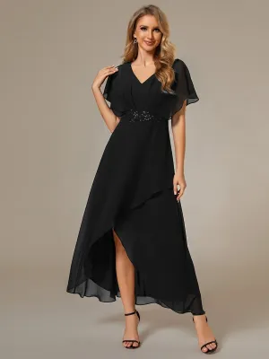 Haydie high low midi cape evening dress in black s22 Express NZ wide