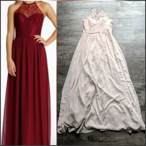 HAYLEY PAIGE OCCASIONS Lace Halter Bridesmaids Gown