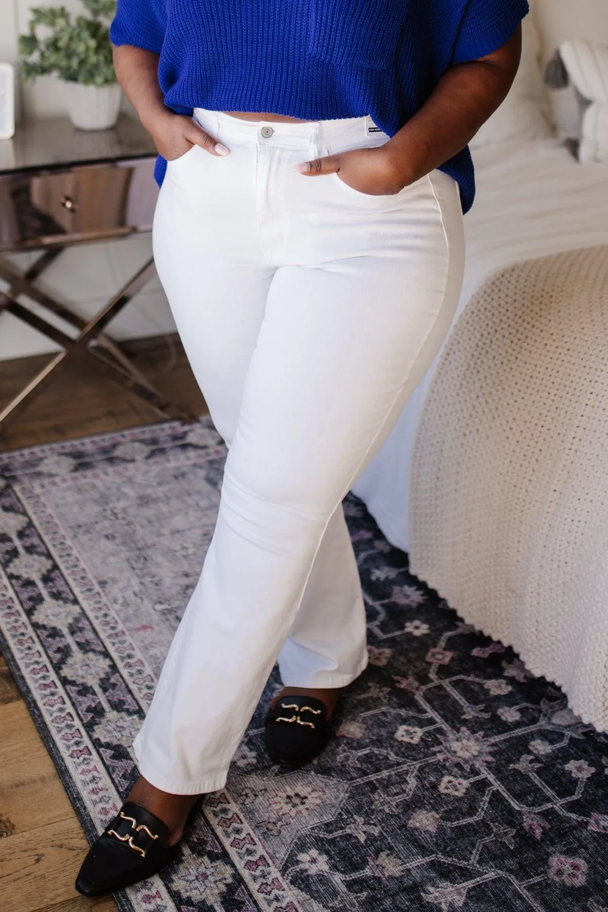 Hazel Blues® | Pure White High Waist Boot Cut Jeans