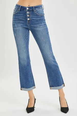 Hazel Blues® |  RISEN Button Fly Cropped Bootcut Jeans