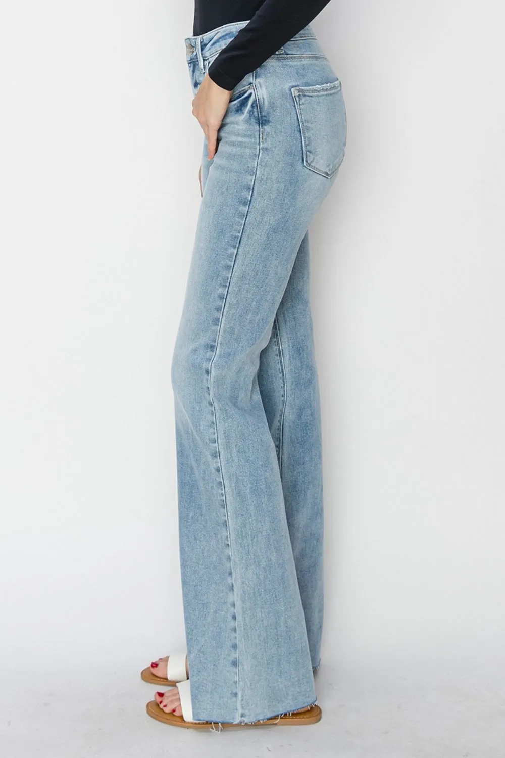 Hazel Blues® |  RISEN High Rise Raw Cut Hem Bootcut Jeans