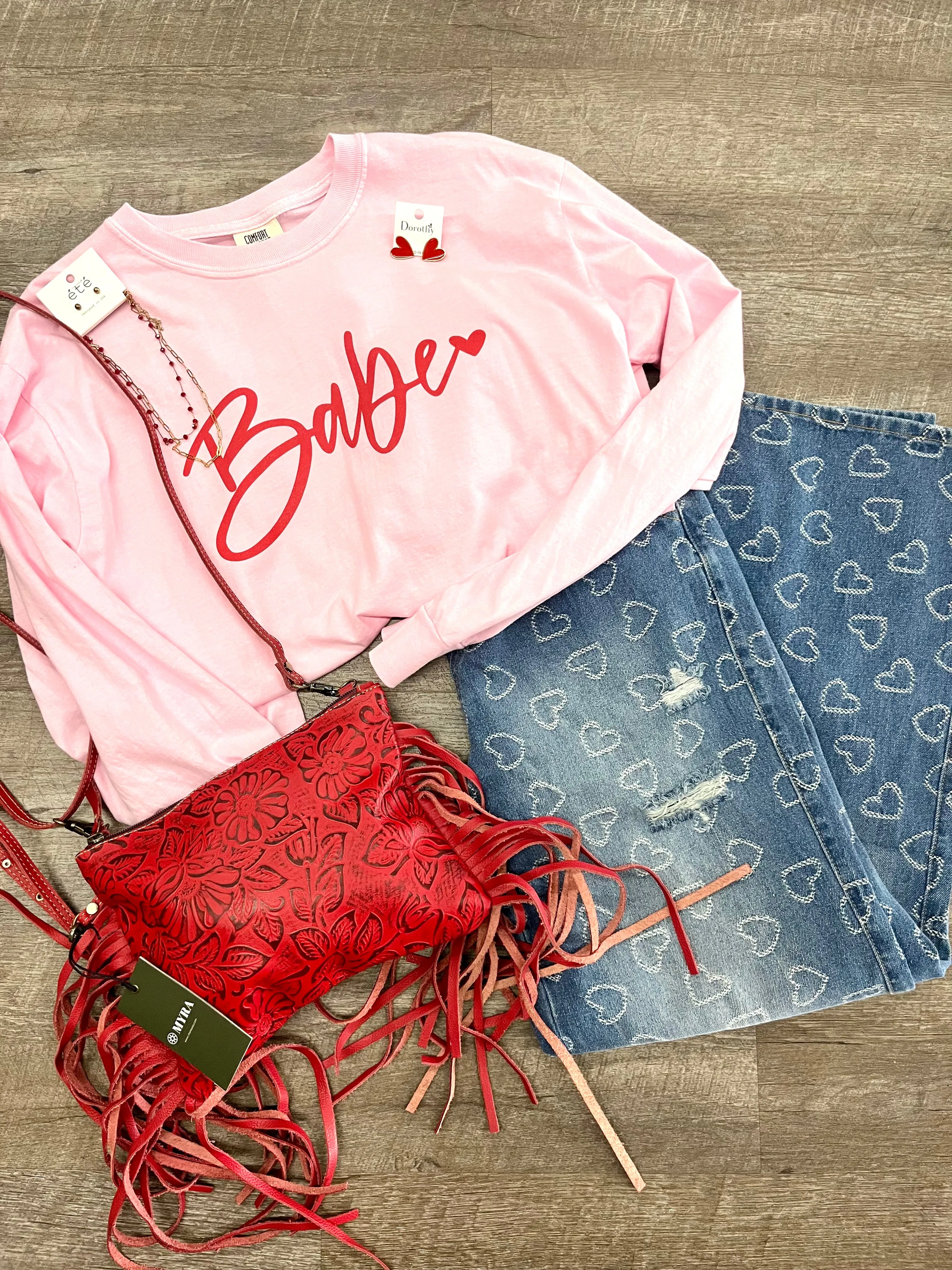 Heart Pattern Denim Pants